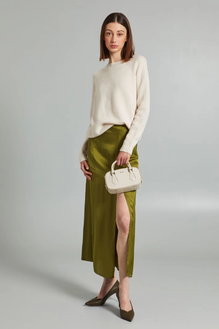 Side-slit satin skirt - OLIVE GREEN