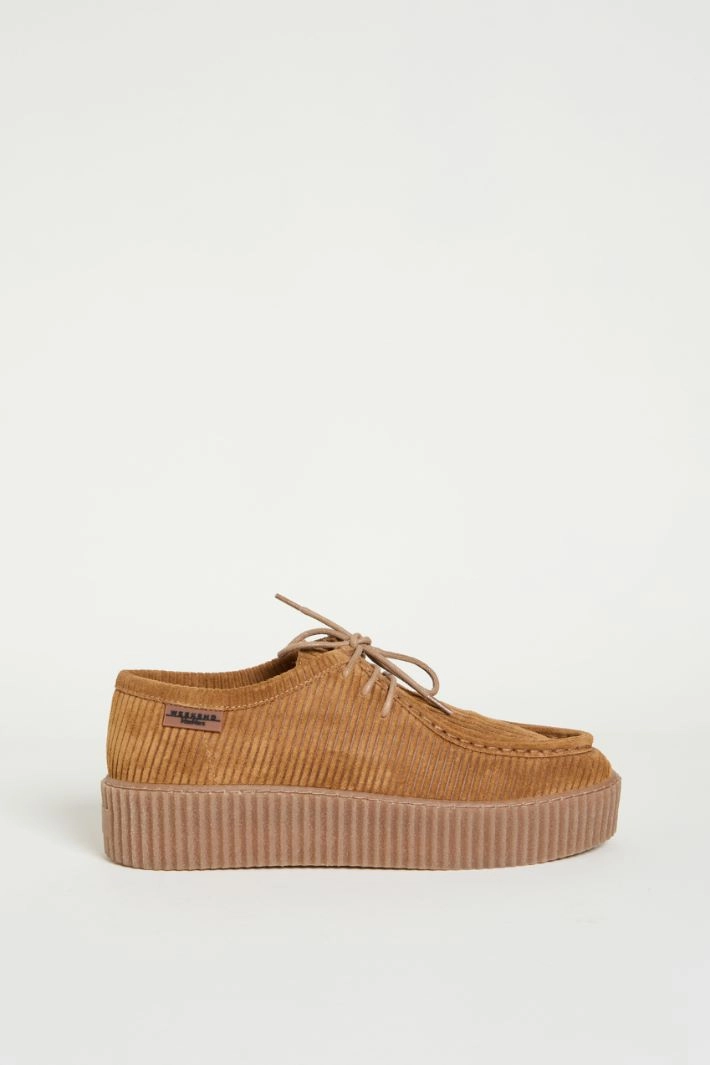 Fine-ribbed suede Derby shoes - CAMEL