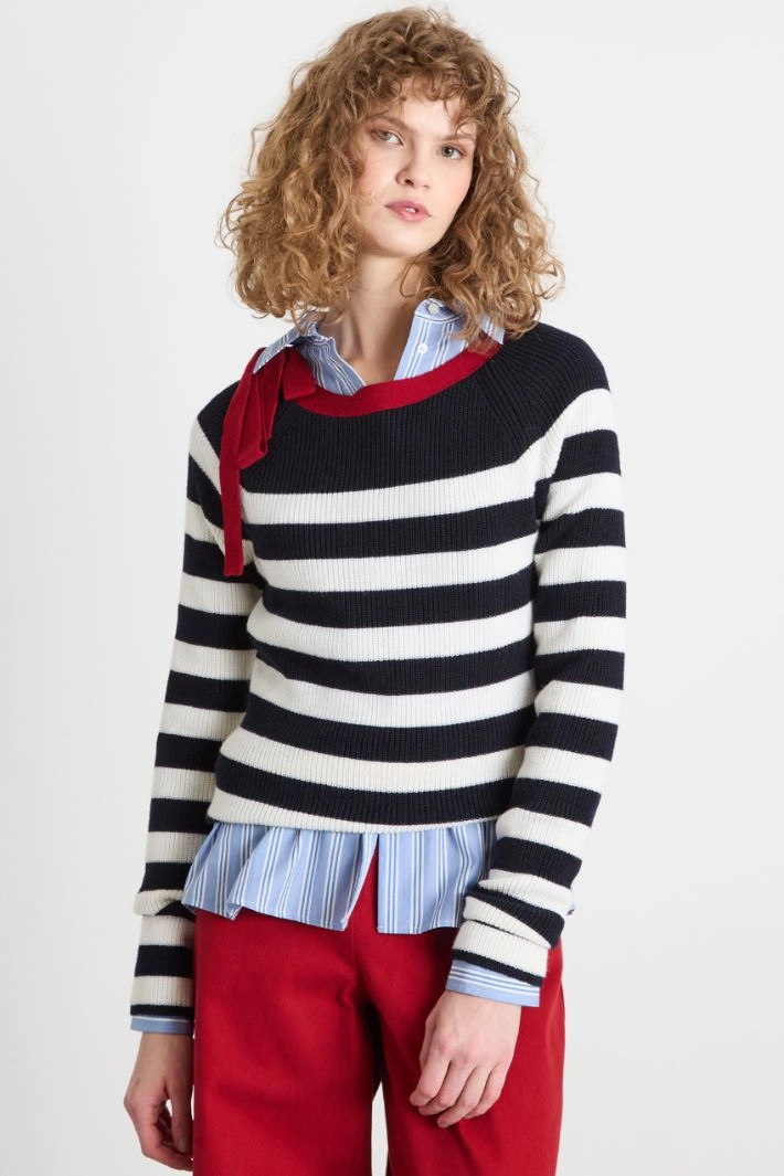 Bow-detail jumper - BLUE WHITE RED