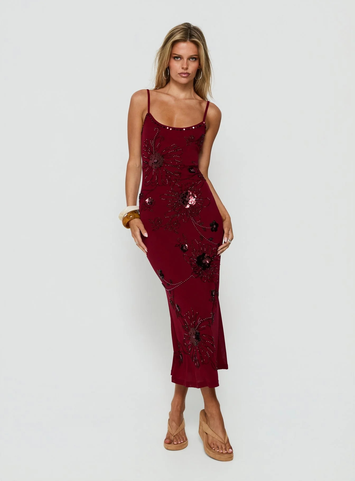 Daphie Beaded Midi Dress Burgundy
