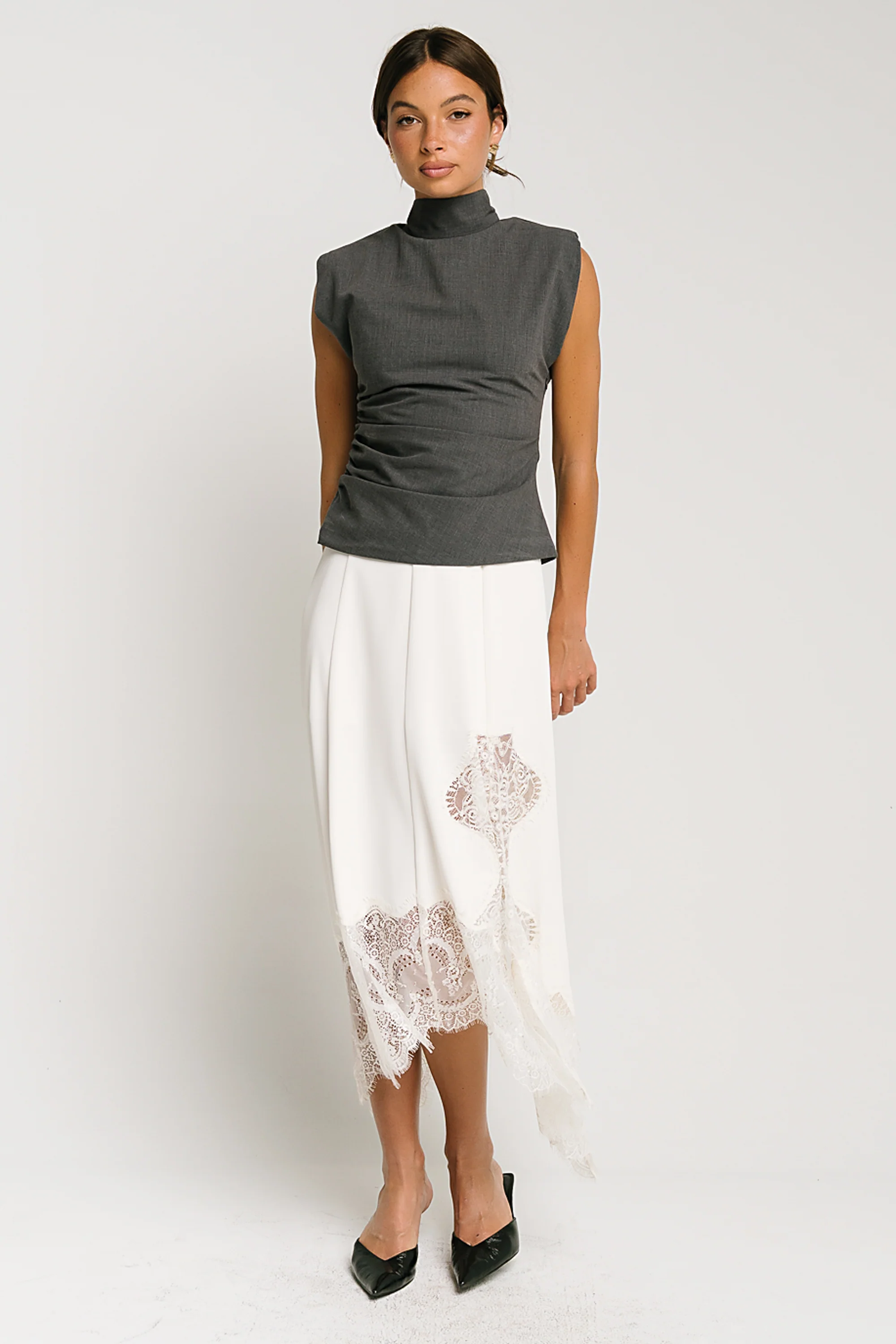 Rachelle Lace Midi Skirt in Cream