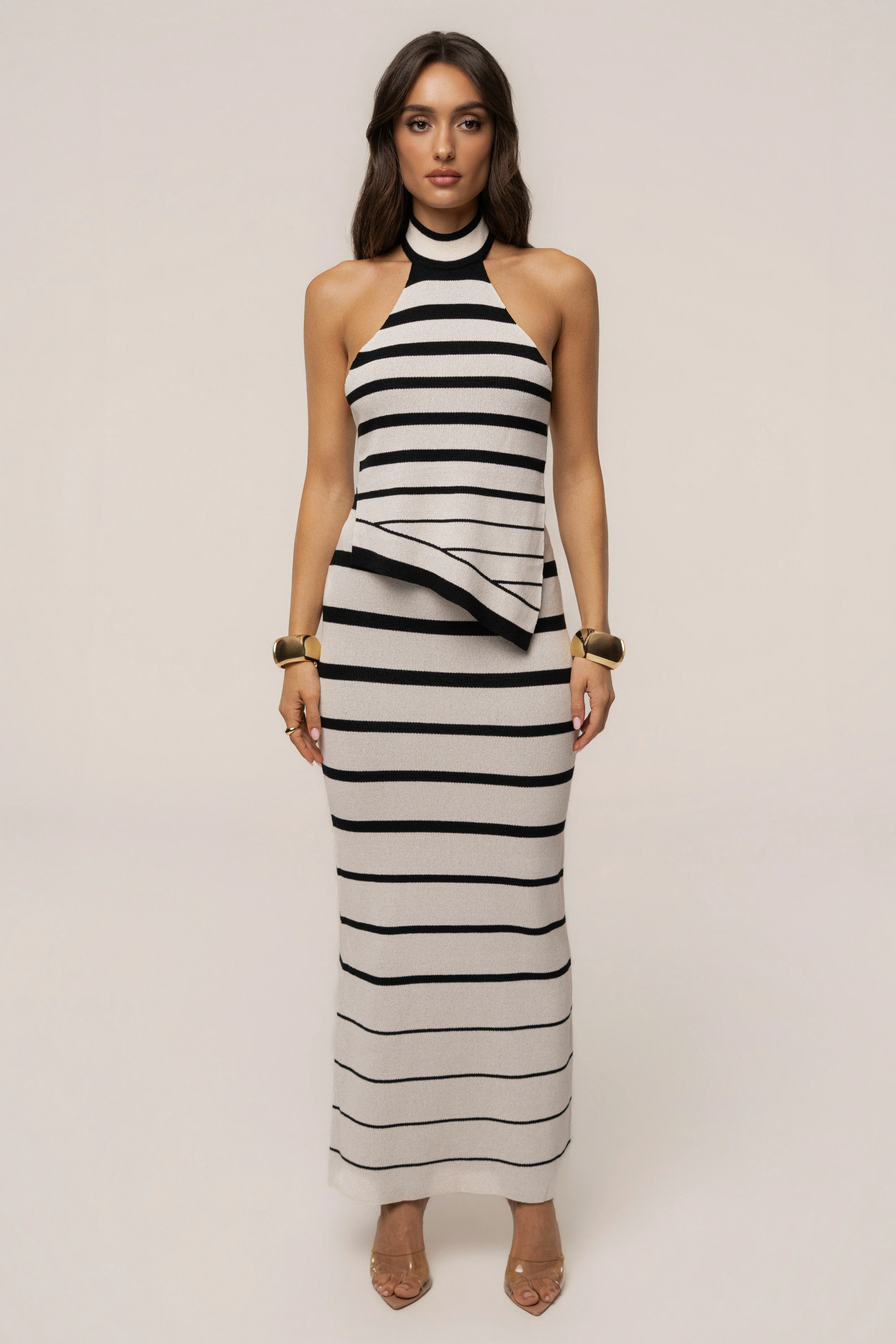 White/Black Marina Nights Striped Skirt Set