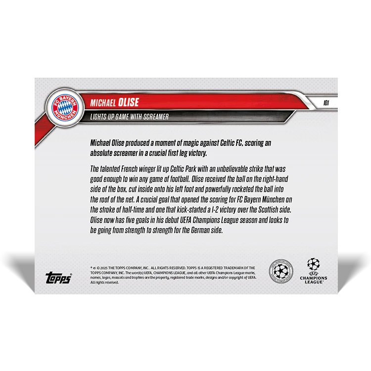Michael Olise - Lights up game with screamer - 24/25 UCL Topps NOW® Card 101