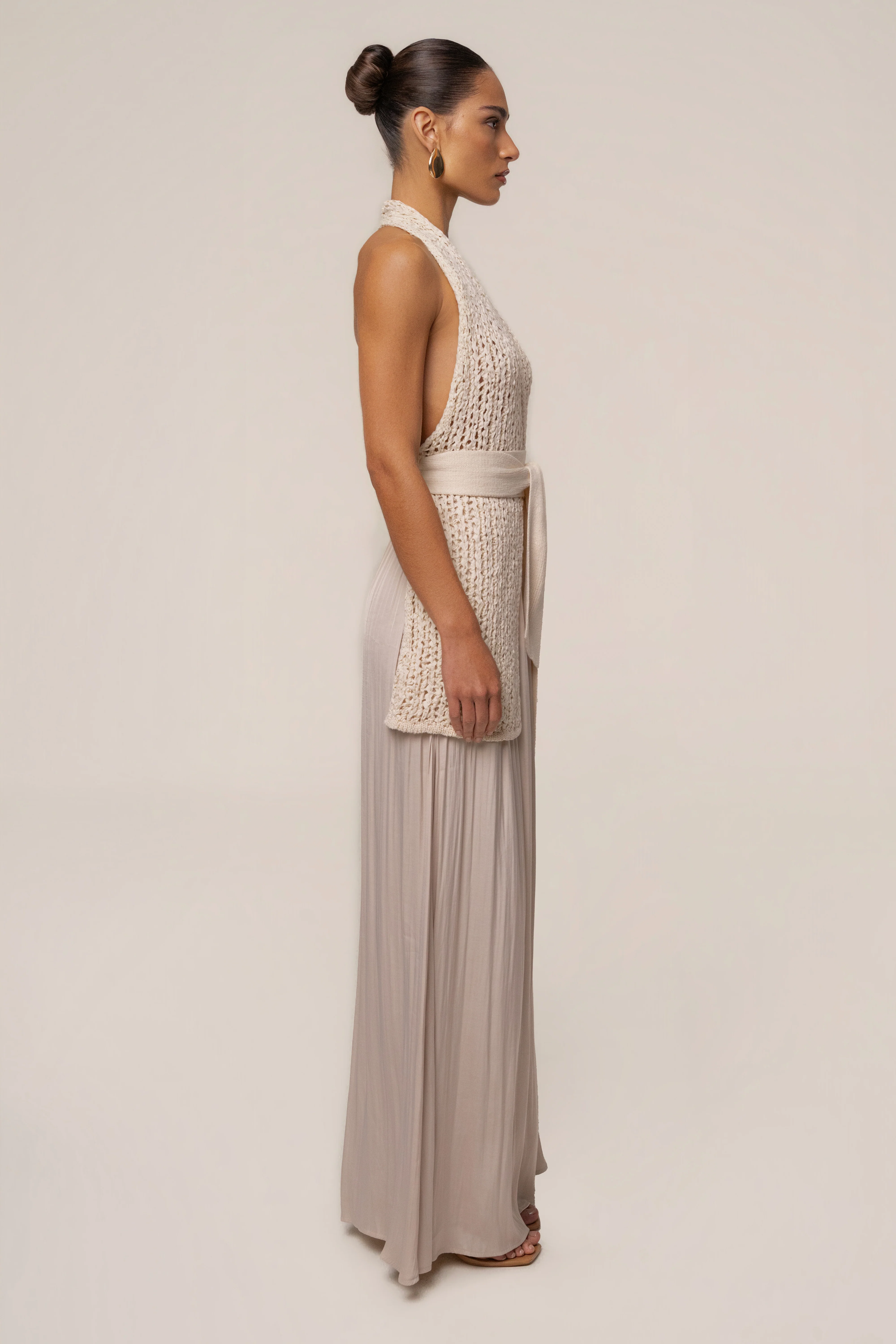 Beige River Satin Maxi Skirt