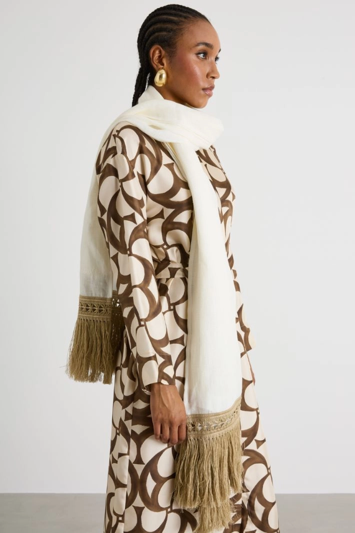 Linen stole - WHITE CAMEL