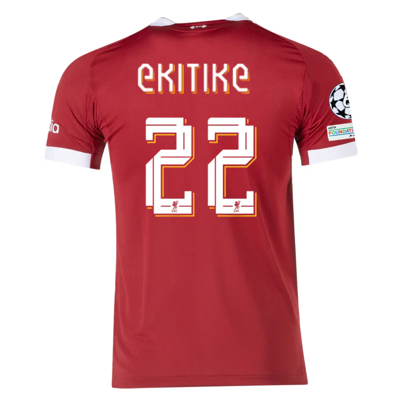 Men's Liverpool Ekitike Home Jersey 25/26 w/ Champions League Patches (Strawberry Red)
