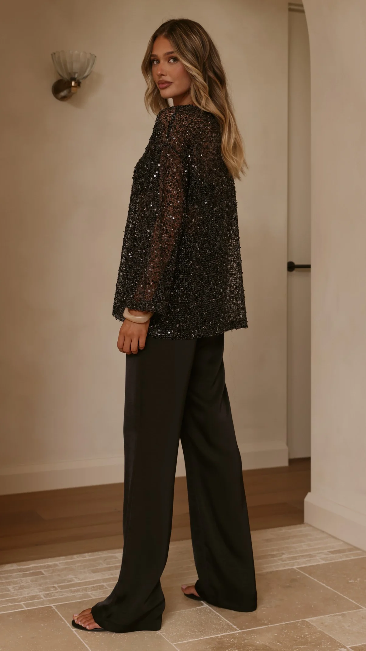 Zahni Sequins Long Sleeve Top - Black