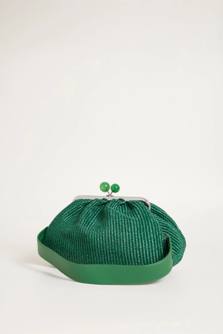 Raffia-effect fabric clutch bag - GREEN