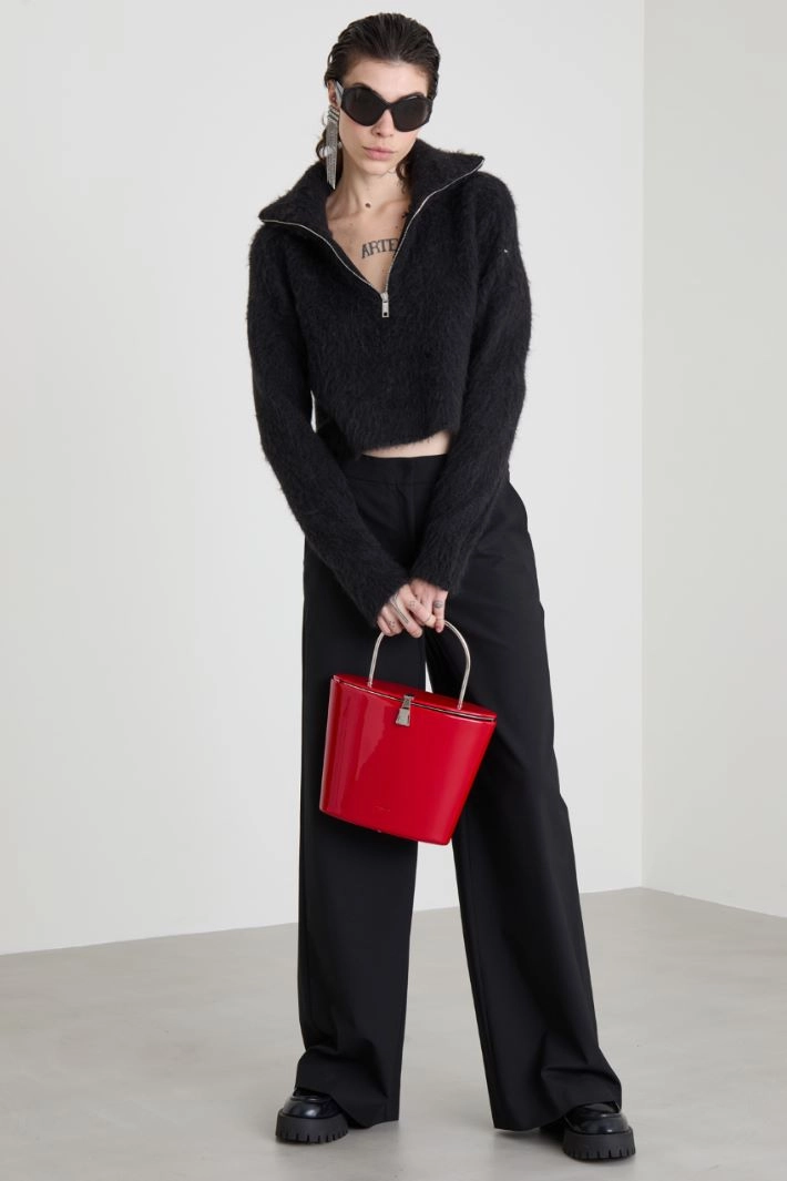 Alpaca blend boxy sweater - BLACK