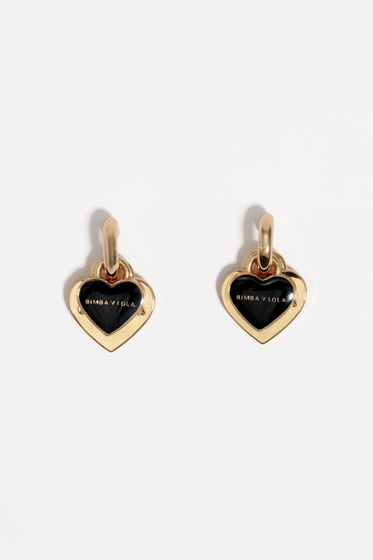 Black and gold hearts hoop earrings