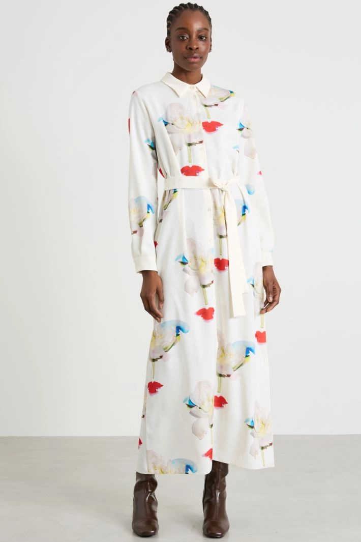 Crepe shirt dress - CREAM