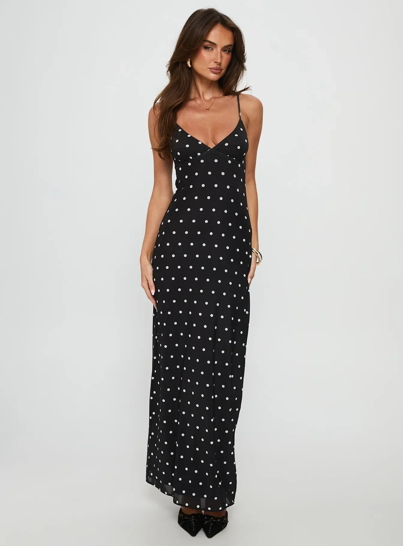Glass Half Full Mesh Maxi Dress Black Polka