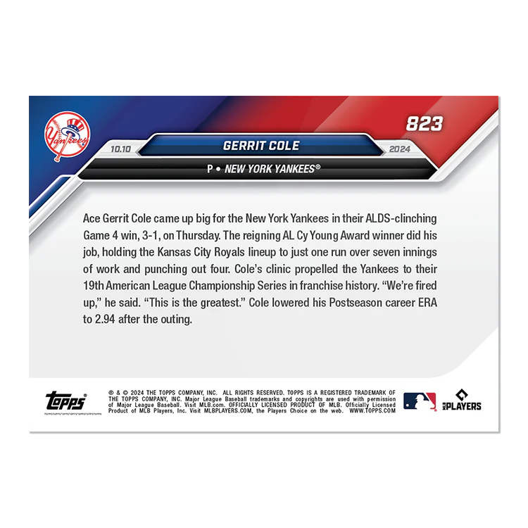 Gerrit Cole - 2024 MLB Topps NOW® Card 823