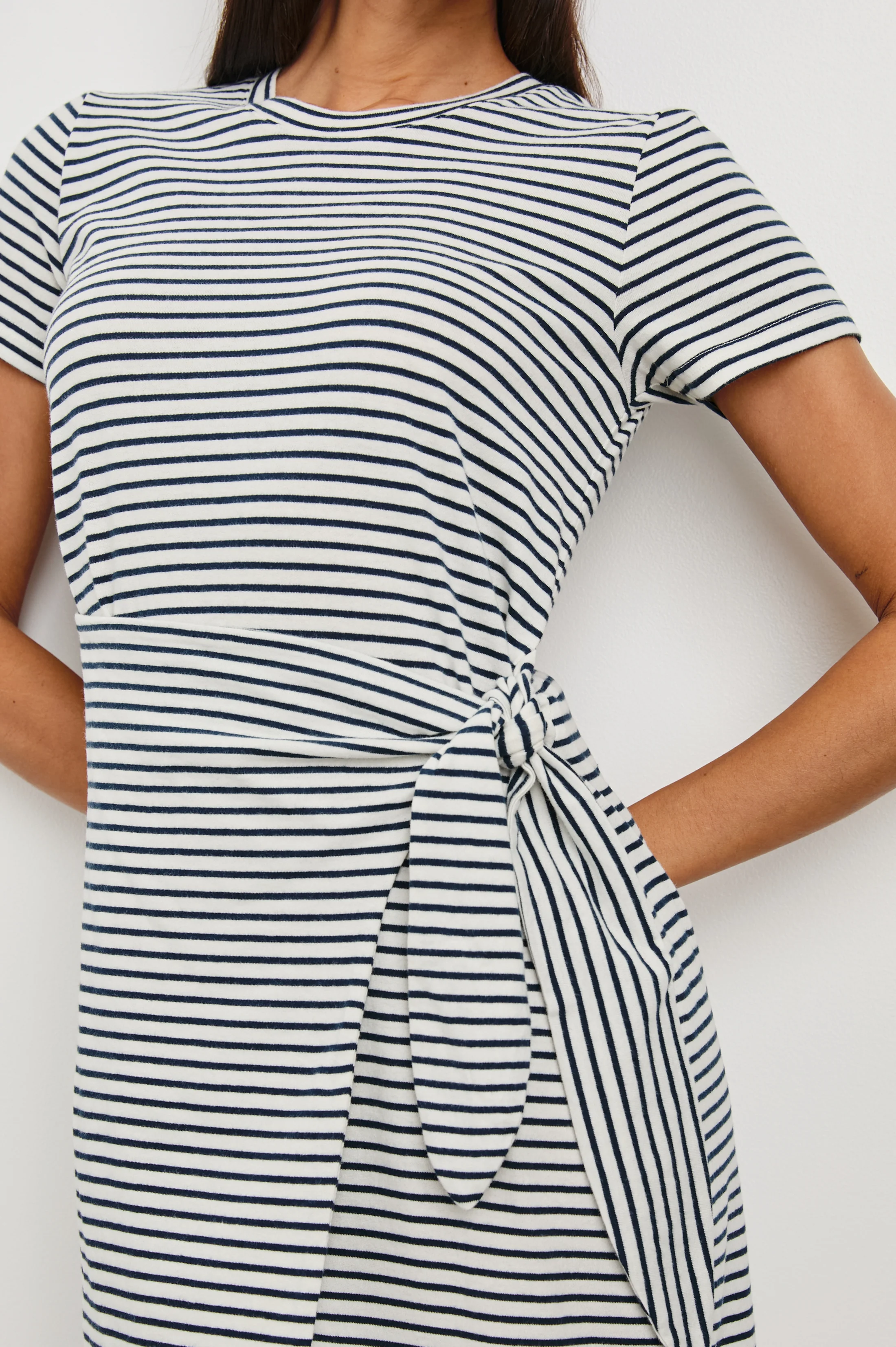 Edie Dress - Ivory Navy Micro Stripe