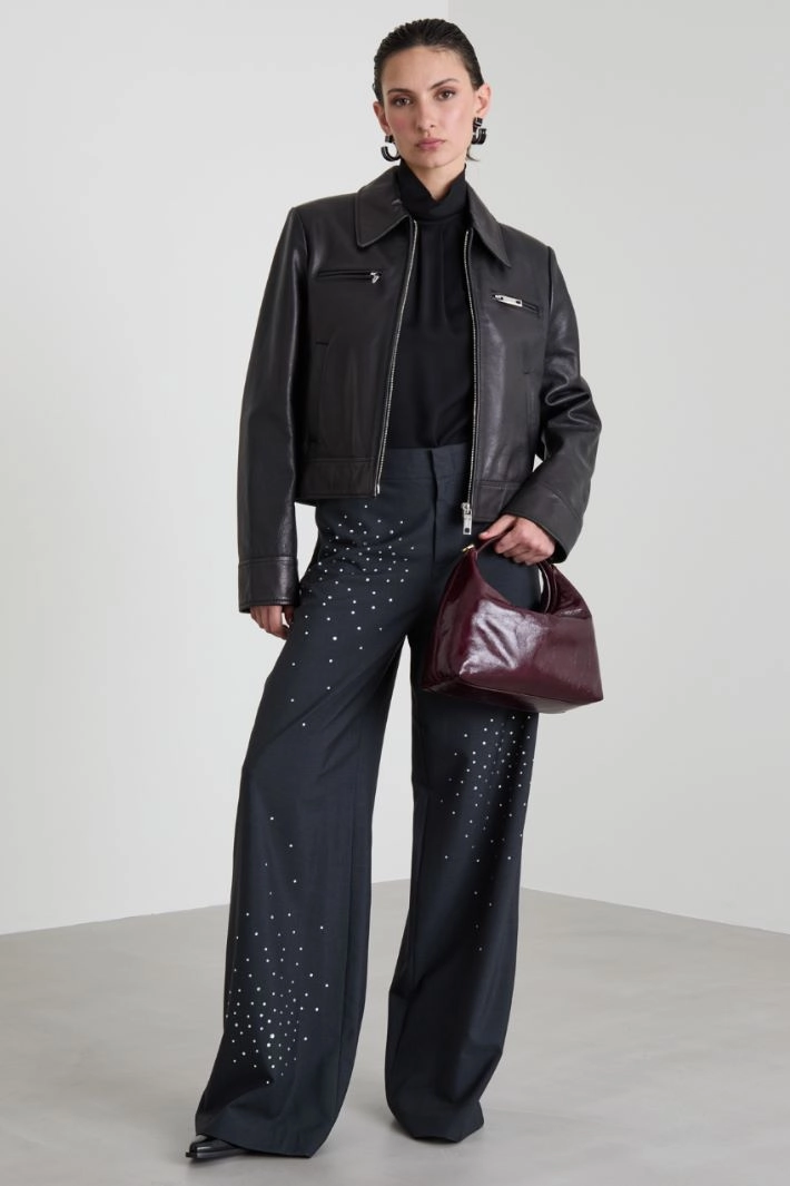 Biker jacket with pockets - BLACK