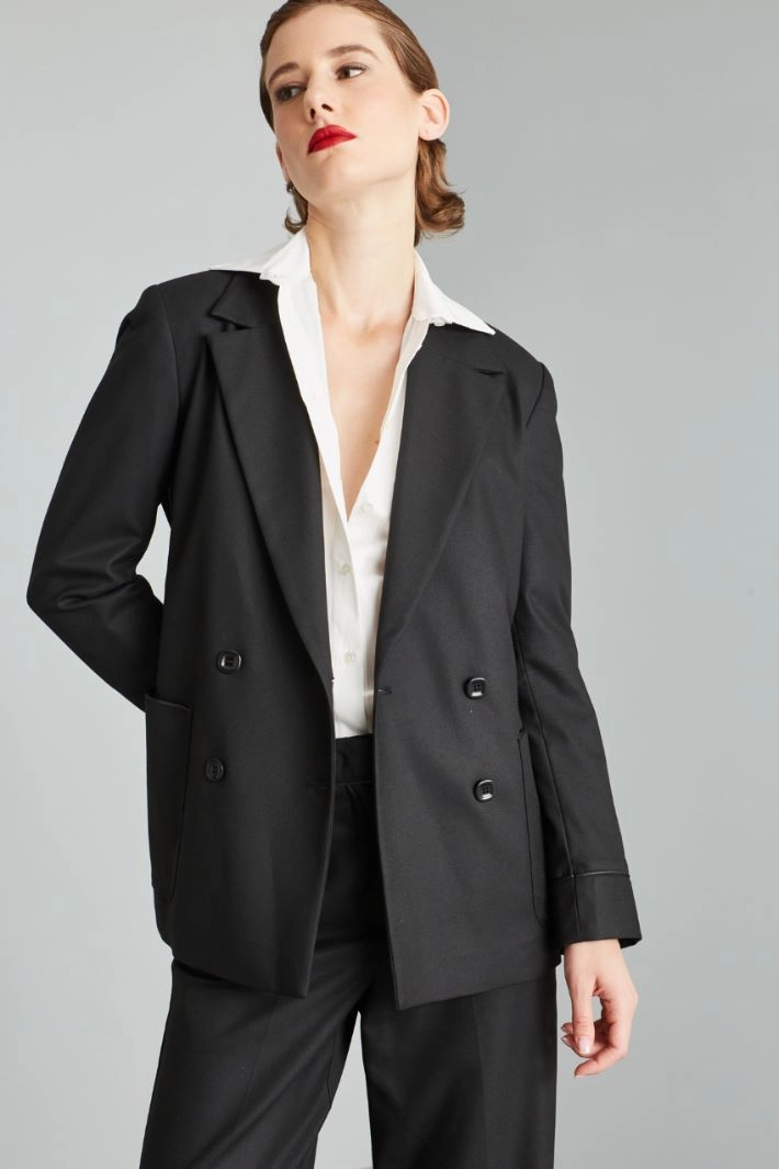 Double-breasted viscose blazer - BLACK