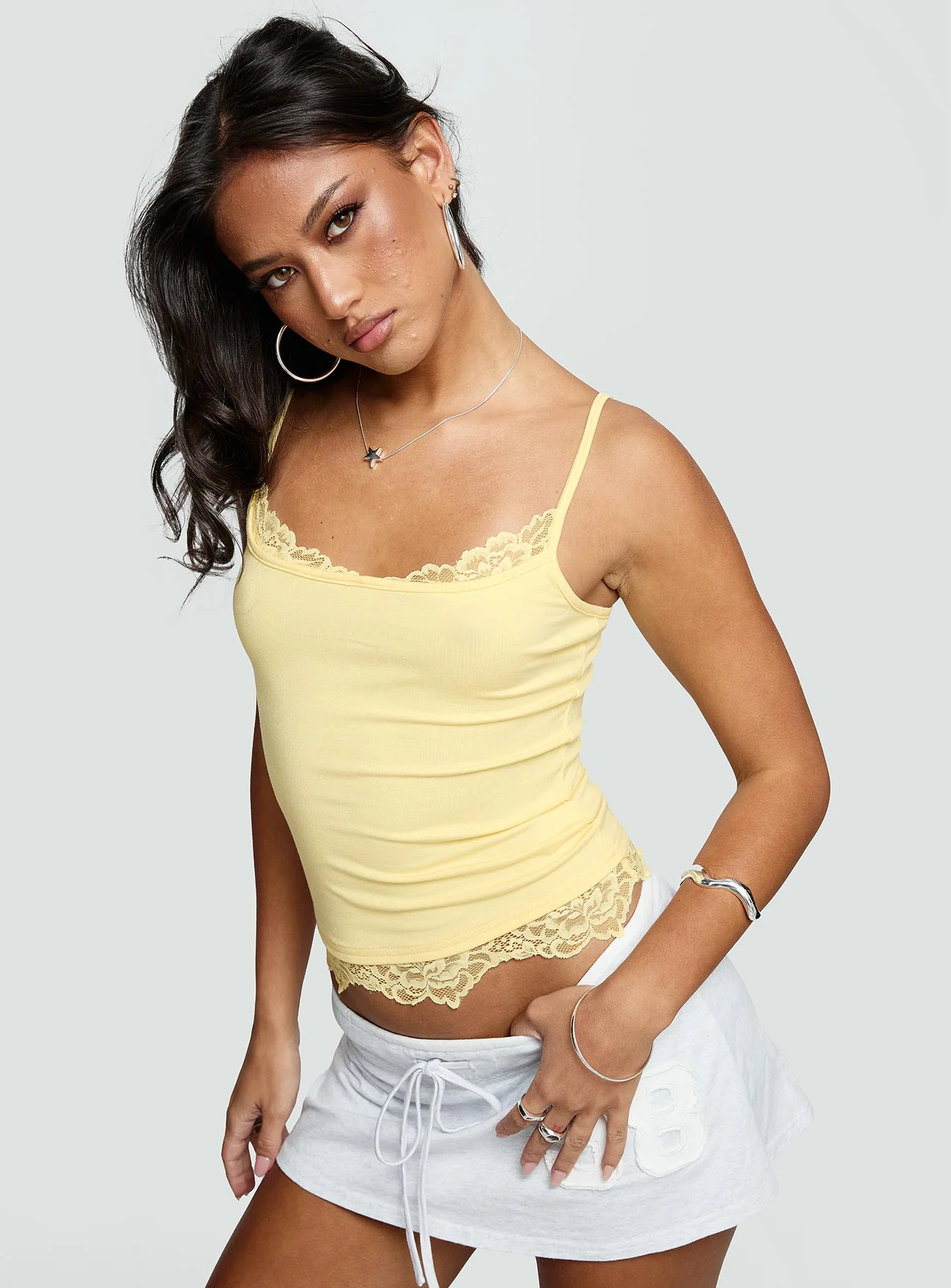 Falling Through Lace Detail Top Lemon