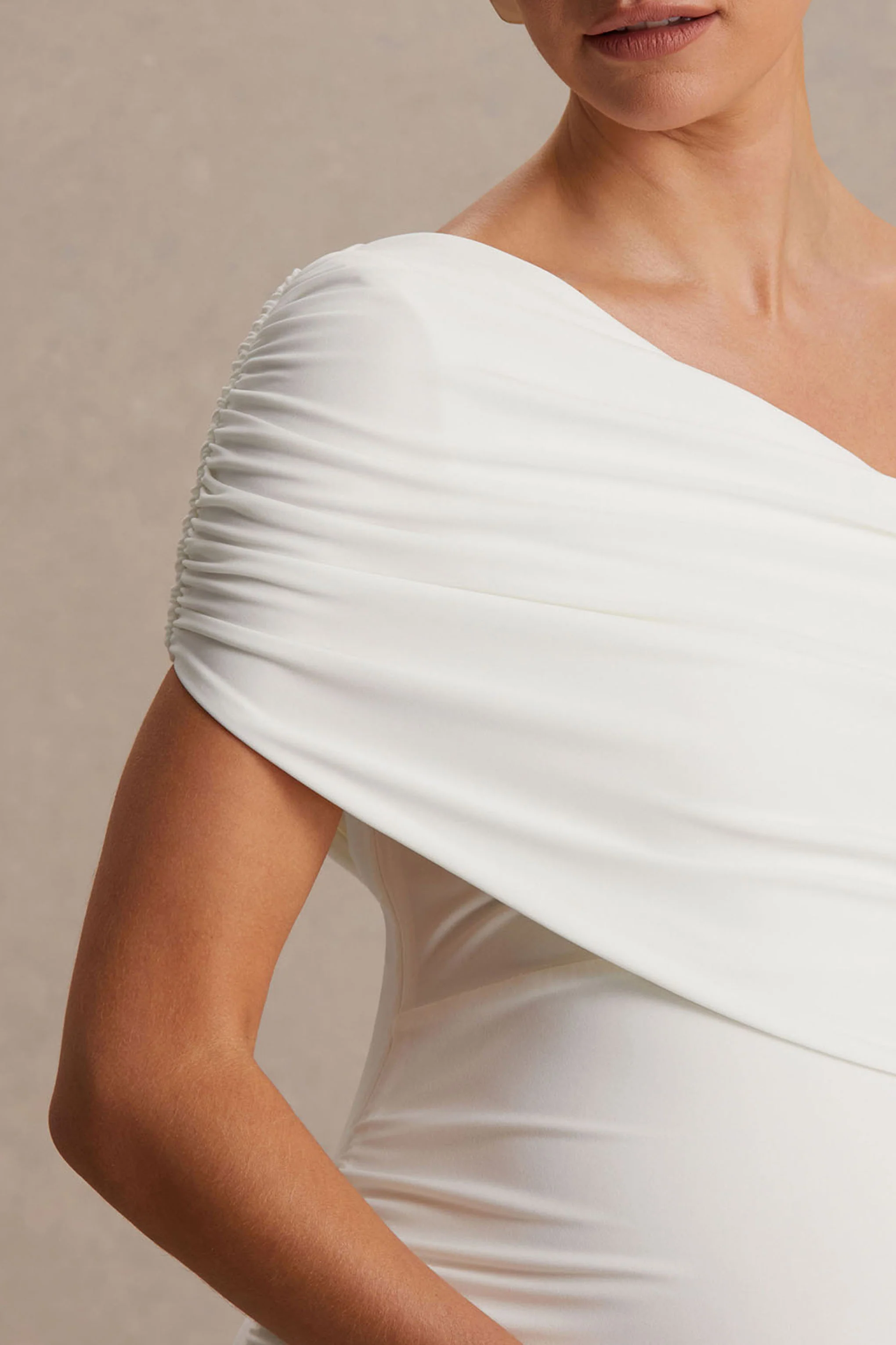 Noah | White Asymmetric-Neck Maternity Maxi Dress With Drop-Waist