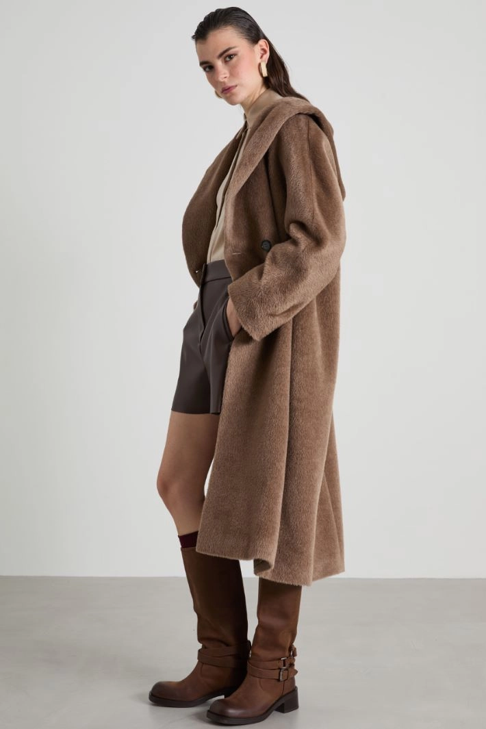 Alpaca and wool coat - BROWN