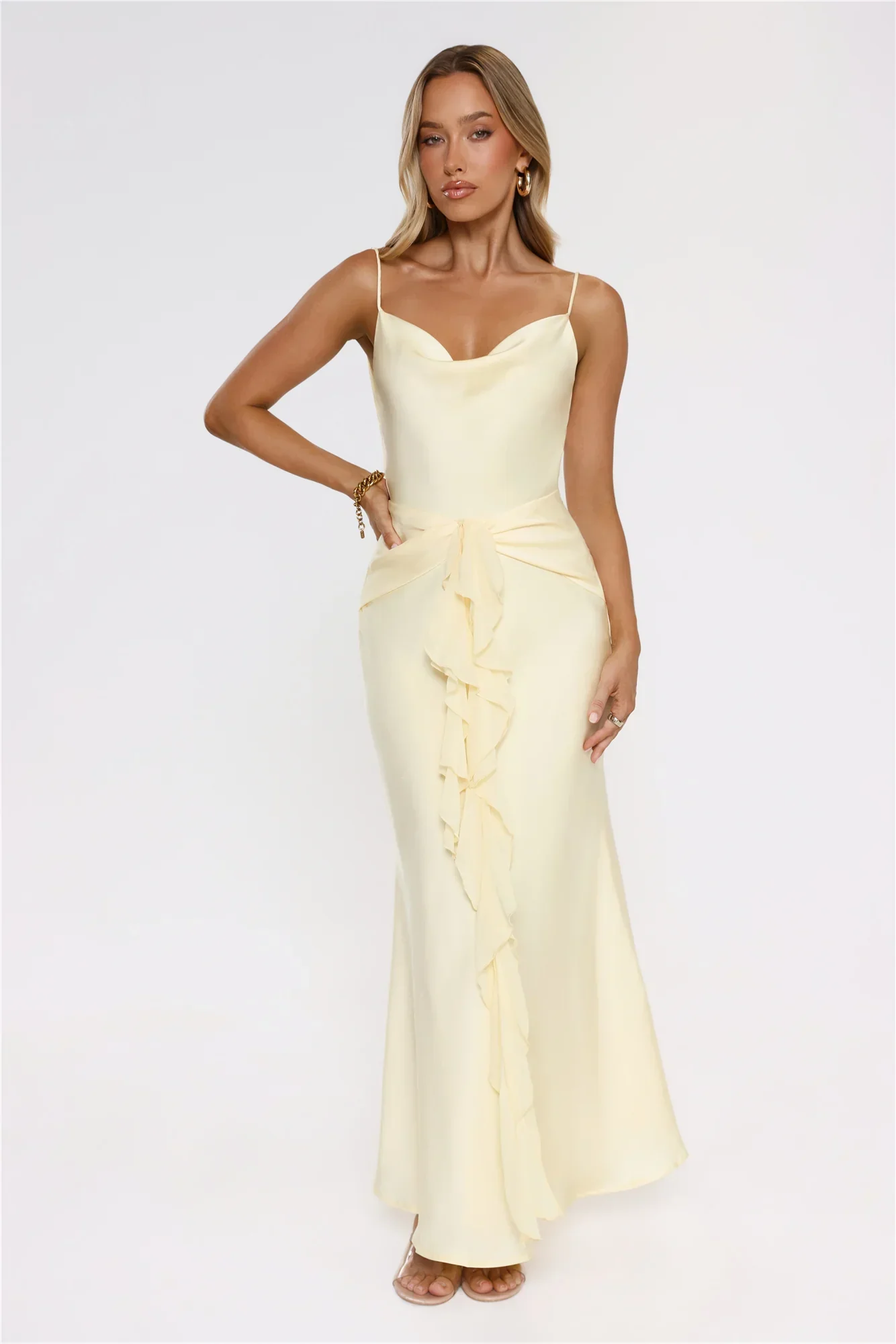 Smiling Sunrays Satin Maxi Dress Yellow