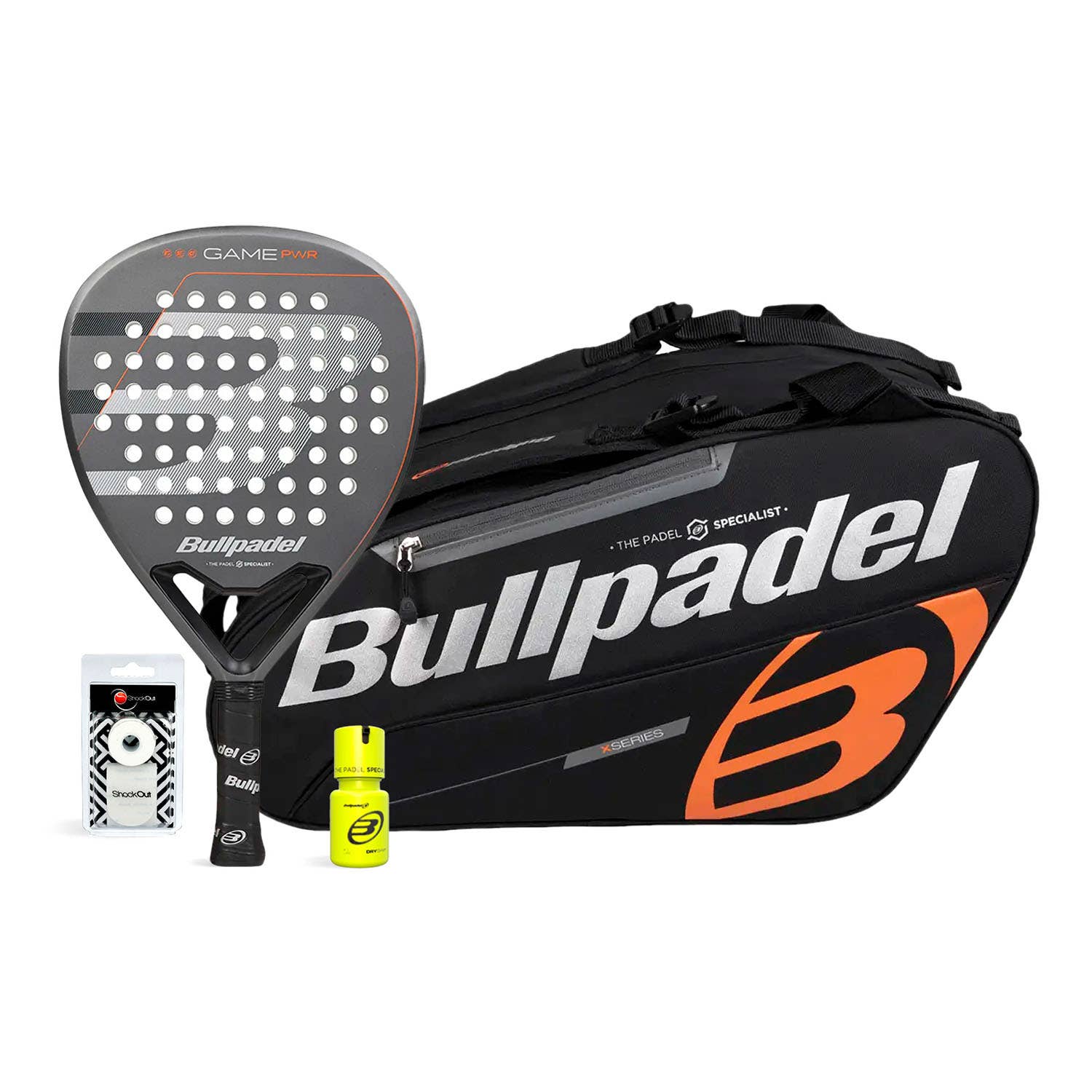 BULLPDEL GAME PWR PACK GRAY PADELBAG BLACK ORANGE DRY GRIP