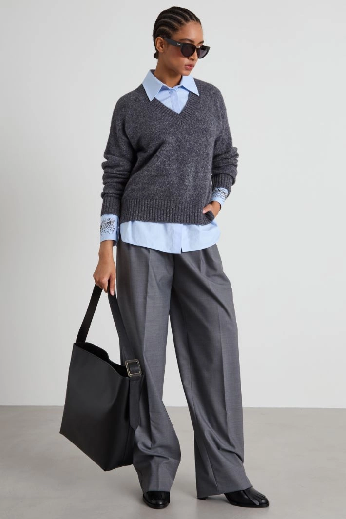 Alpaca and cotton V-neck sweater - DARK GREY