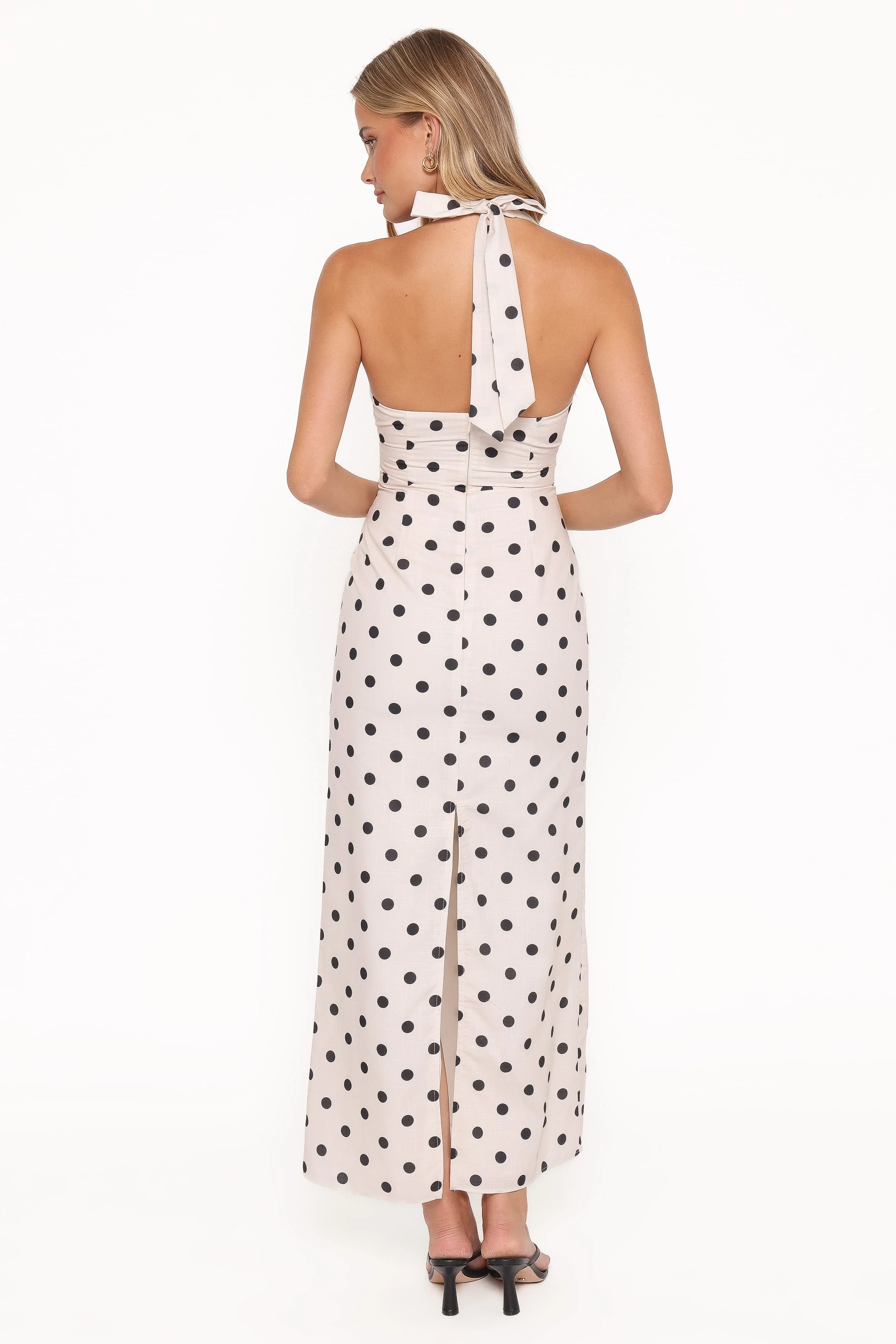 Adora Halterneck Maxi Dress - White Polka Dot