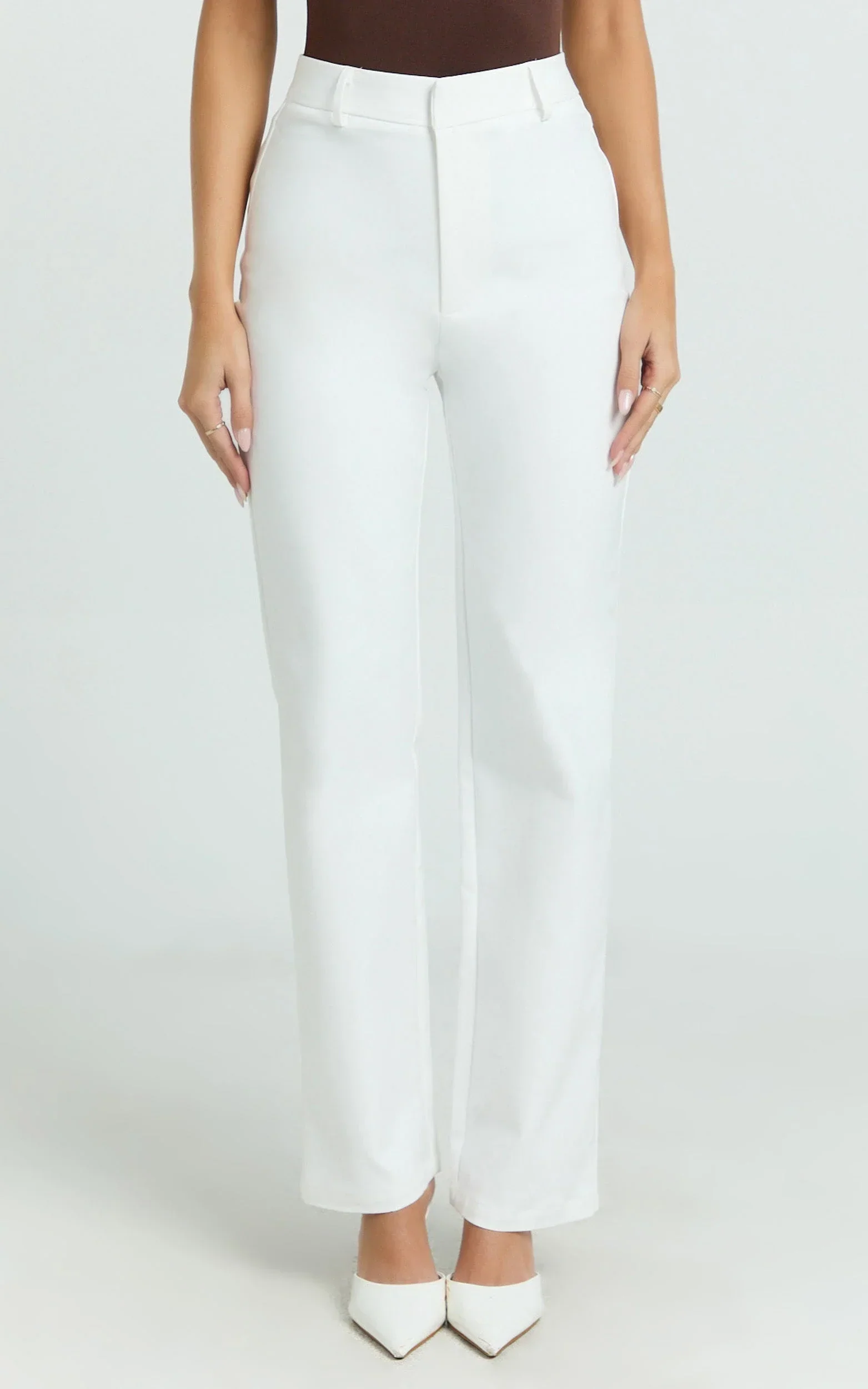Carolyn Pants - High Waist Slim Straight Leg Tailored Pants in Off White