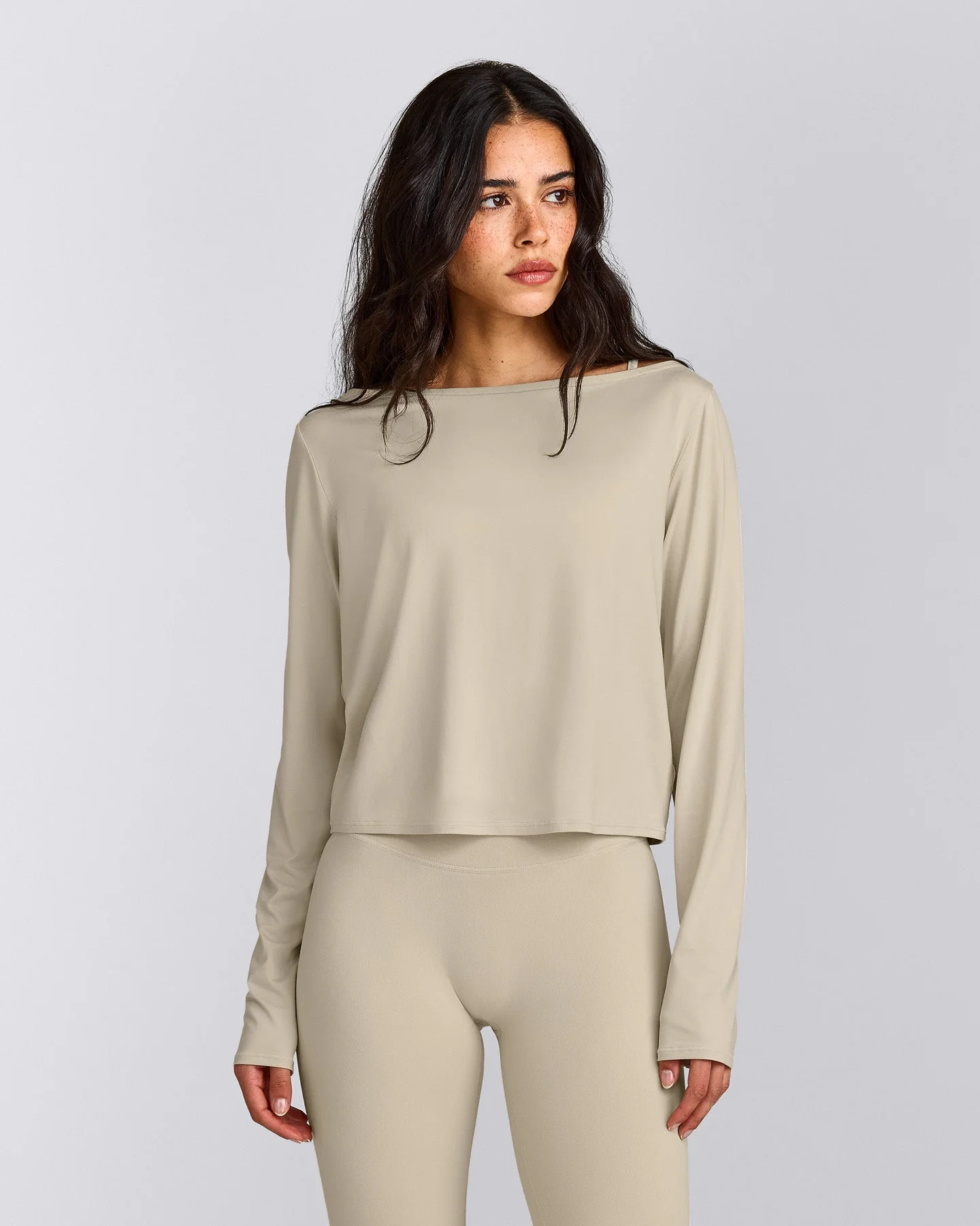 FormeSoft™ Relaxed Slash Neck Long Sleeve Top | Oatmeal