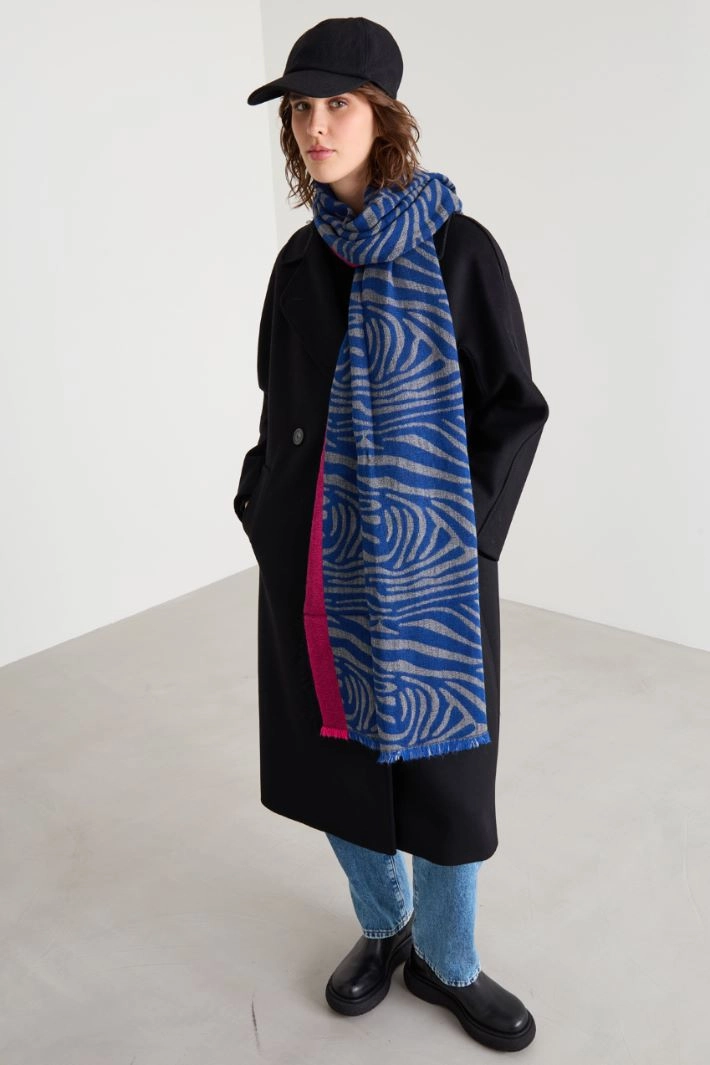 Alpaca blend stole - BLUE GREY FUCHSIA