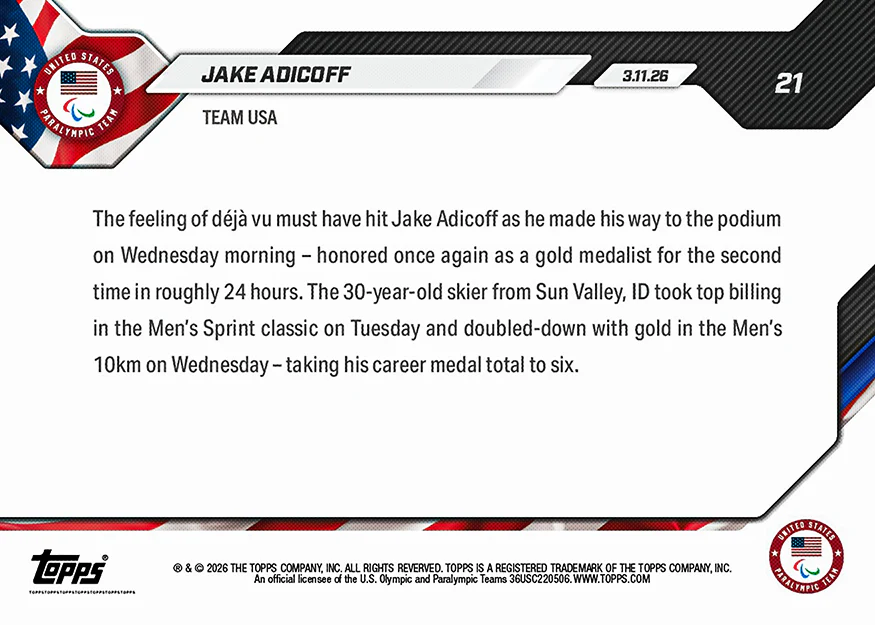 Jake Adicoff - 2026 Paralympics Topps NOW® - Card 21 - PR: 405