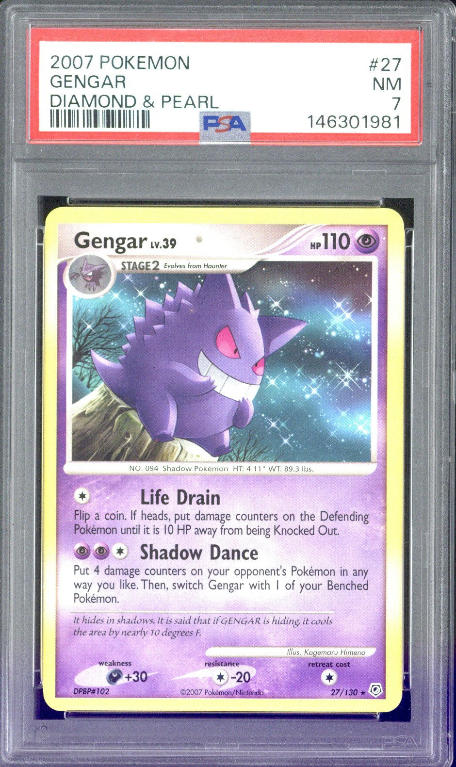 2007 Pokemon Gengar Diamond & Pearl #27 PSA 7