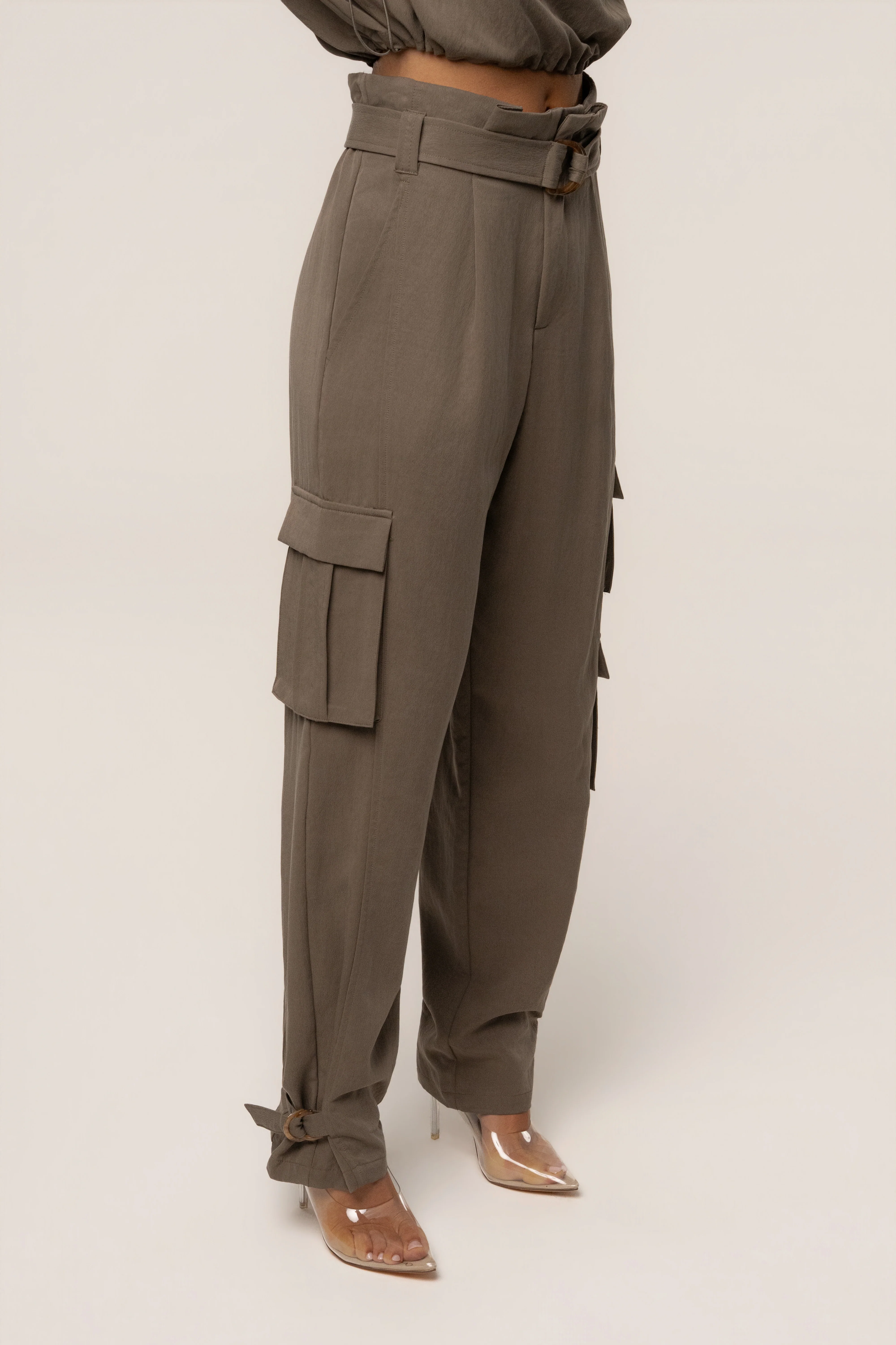 Dark Taupe Boundless Belted Cargo Pants