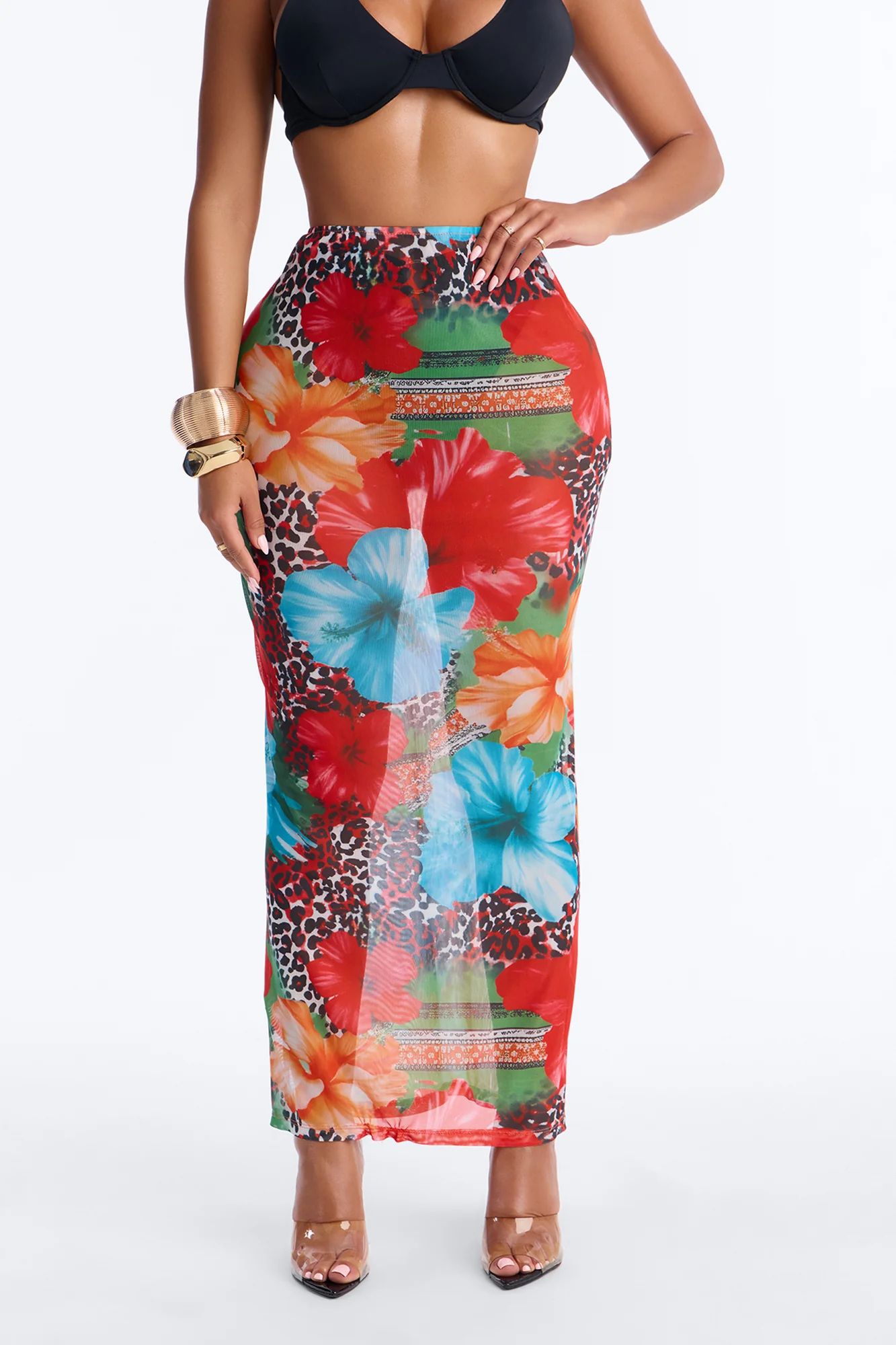 Tropic Tide Animal Floral Mesh Cover Up Skirt - Multi Color