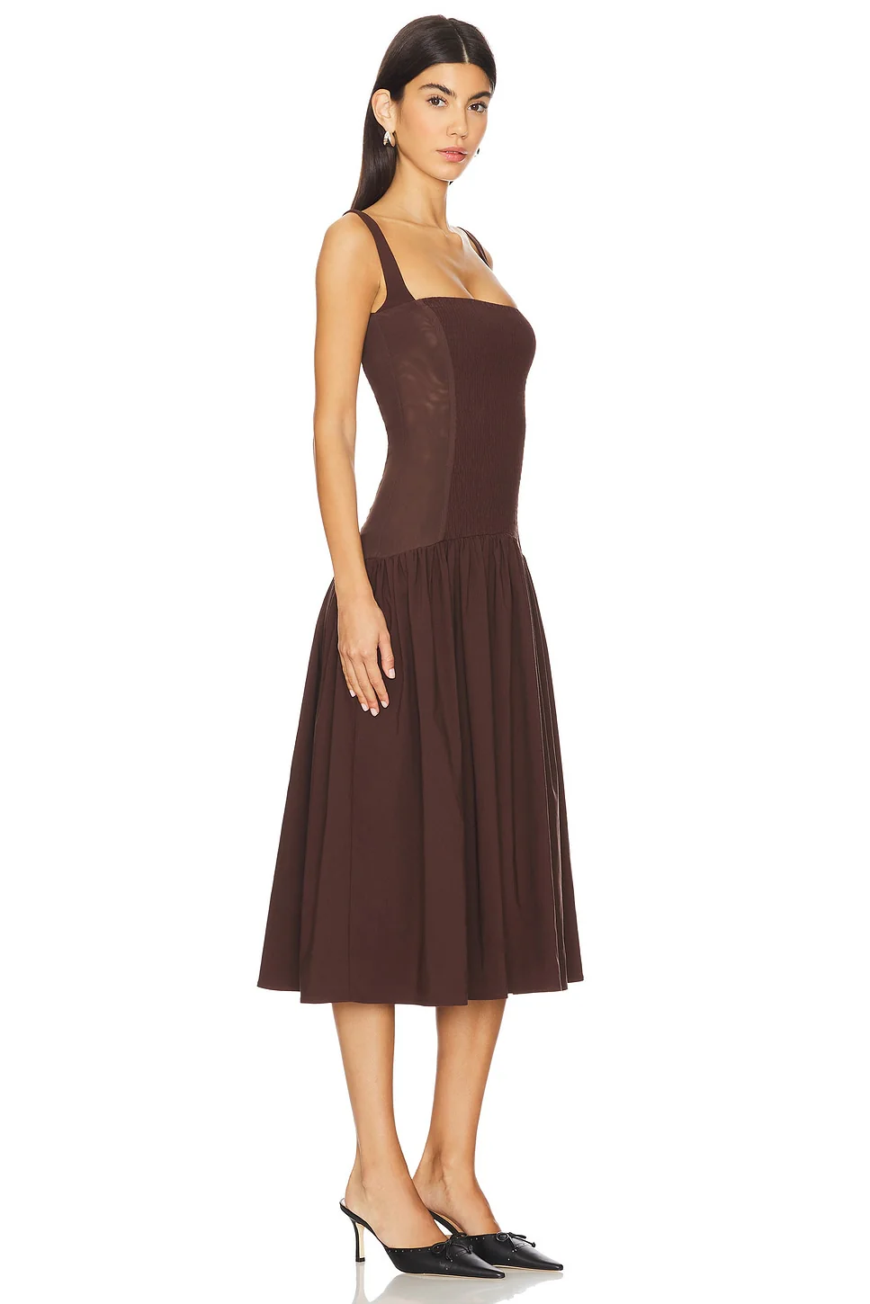 Smocked Drop Waist Midi Dress