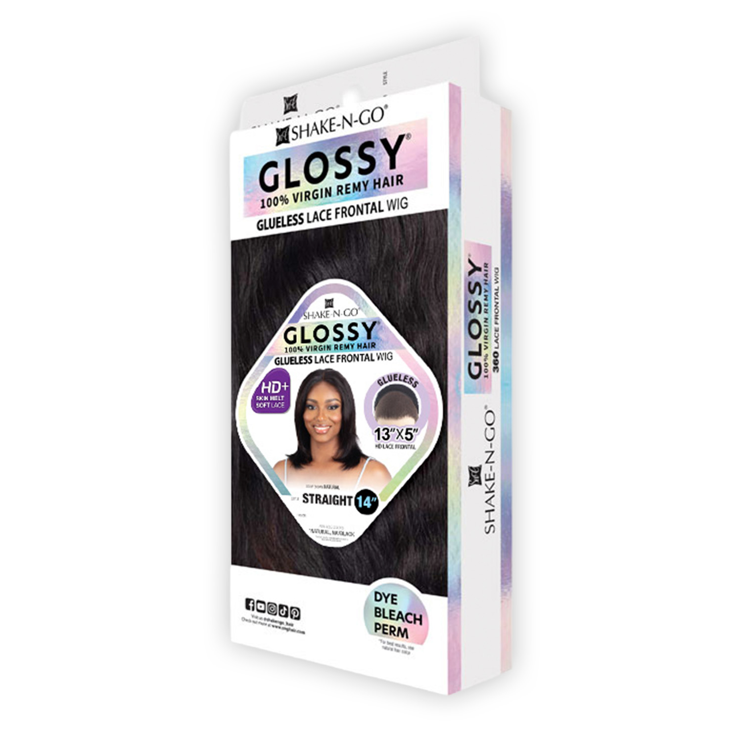 Shake-N-Go Virgin Remy Human Hair 360 HD Soft Lace Frontal Wig Glossy Glueless 13X5 Straight 14