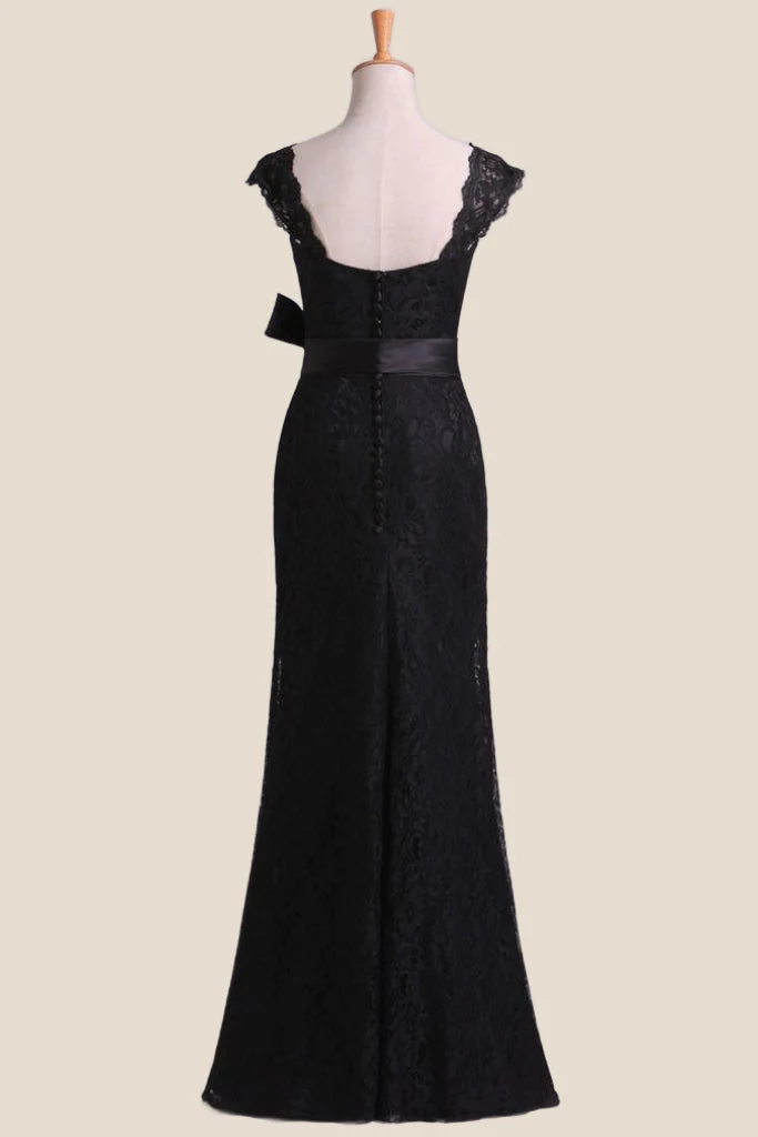 Black Lace Sheath Long Bridesmaid Dress