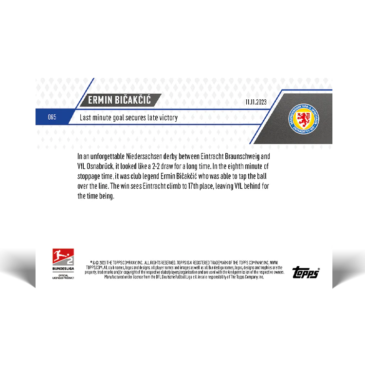 Topps UK - Ermin Bičakčić - Last minute goal secures late victory - Bundesliga TOPPS NOW® Card #65