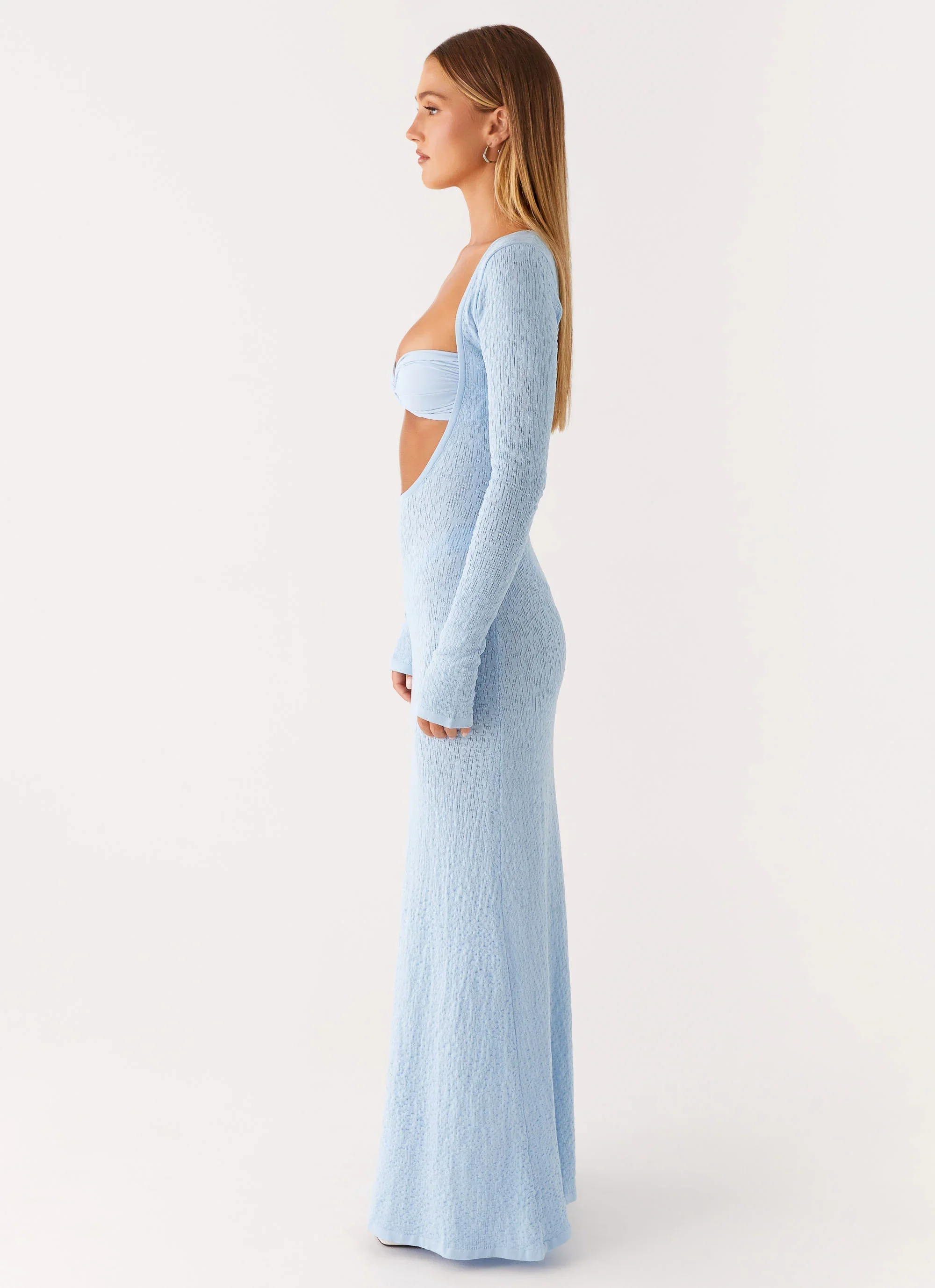 Carnation Long Sleeve Knit Maxi Dress - Blue