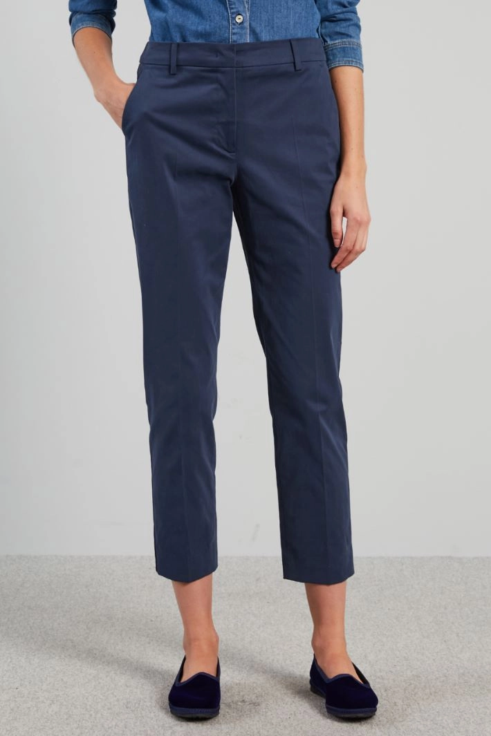 Cotton satin trousers - BLUE