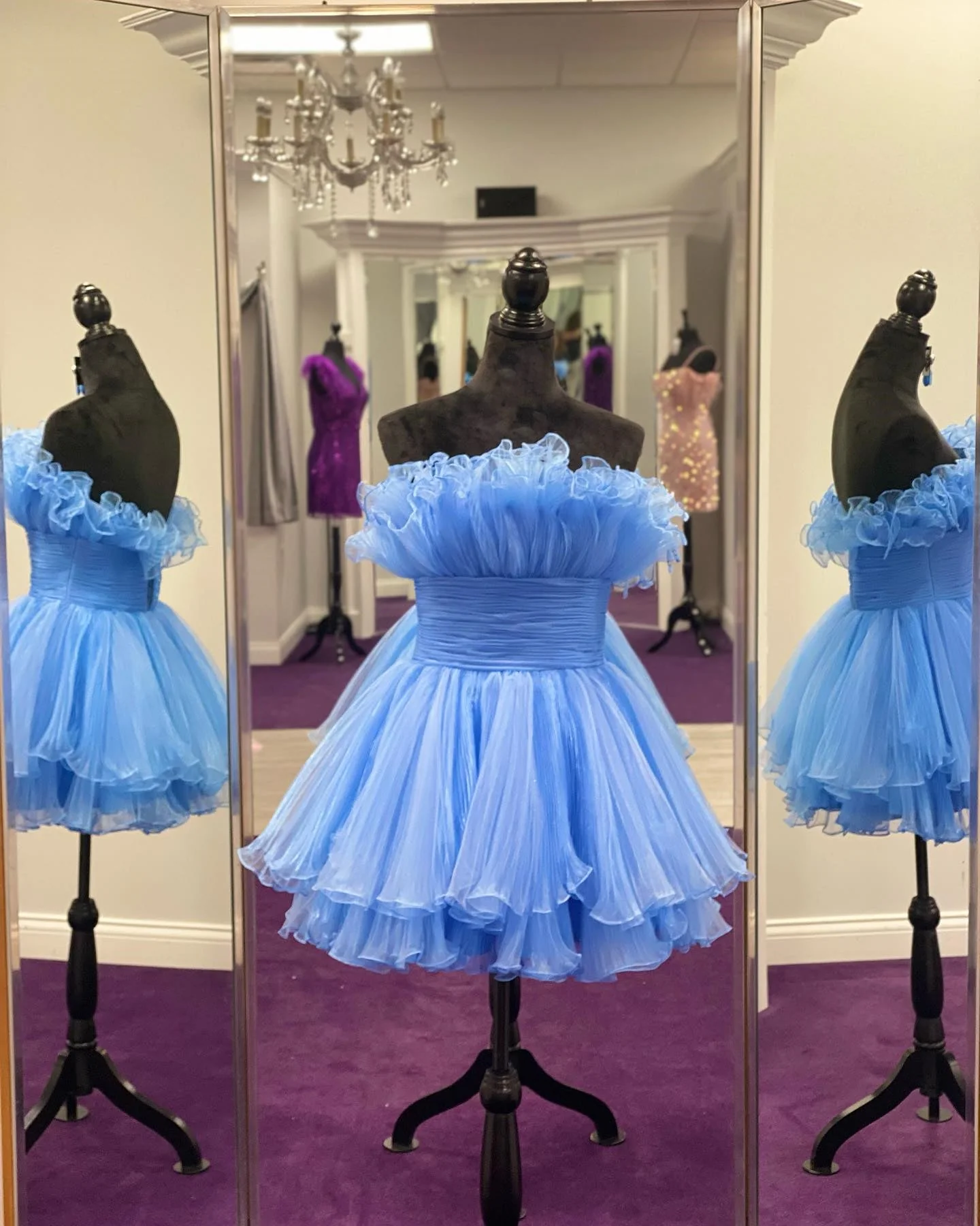 Blue Fit and Flare Ruffles A-line Short Dress