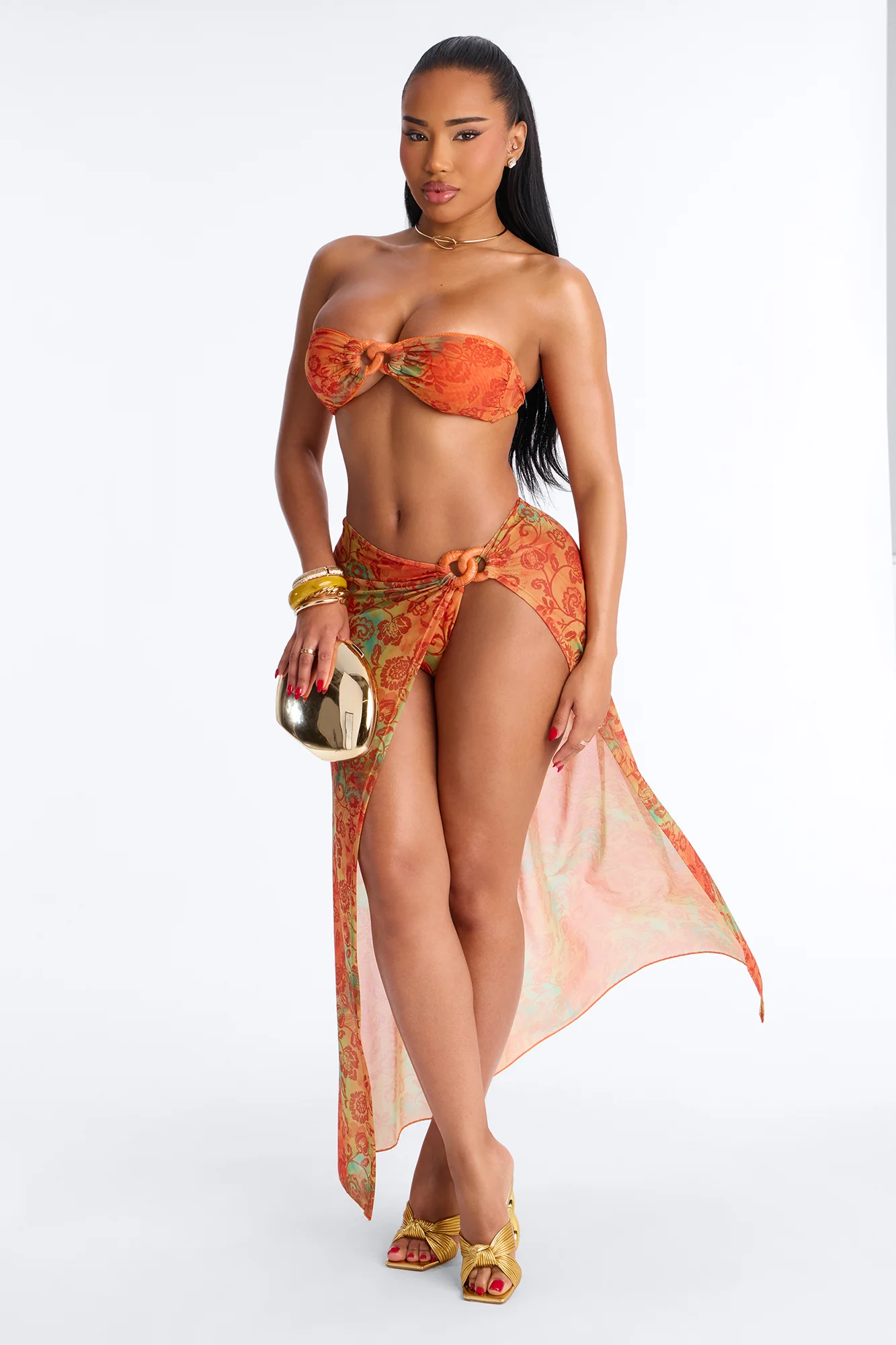Pure Paradise Bikini And Sarong - Orange/combo
