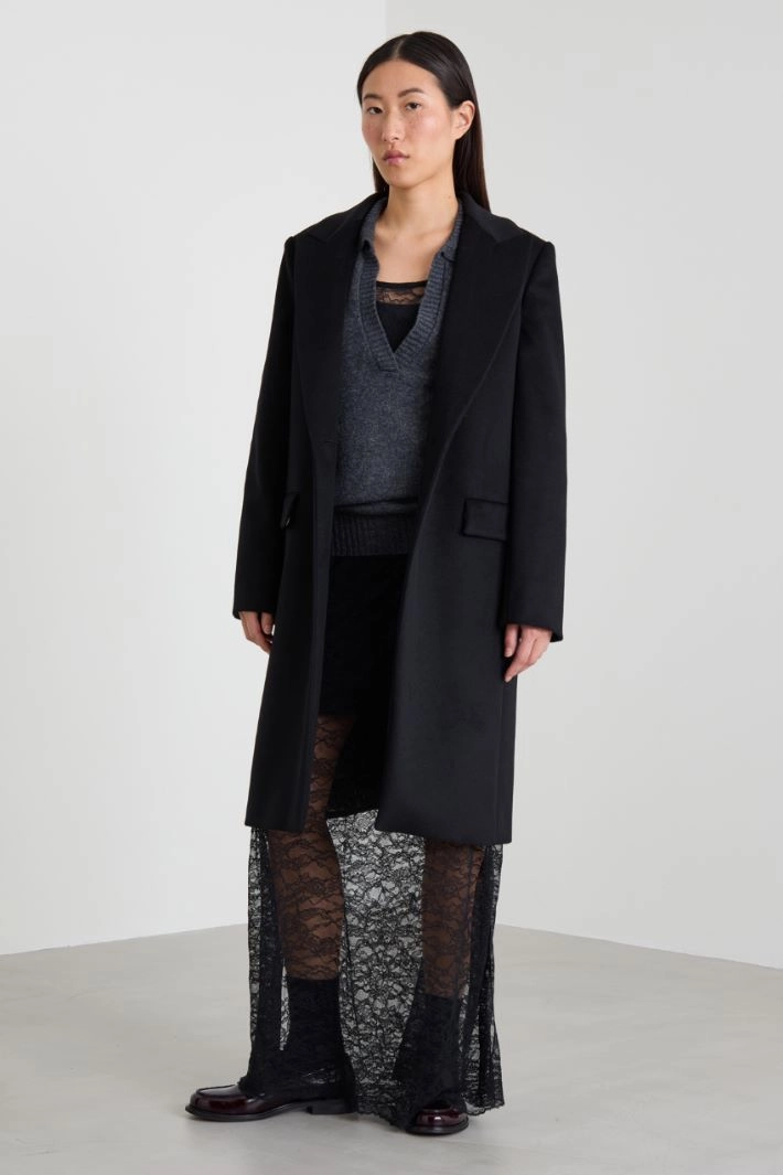 Wool drap coat - BLACK