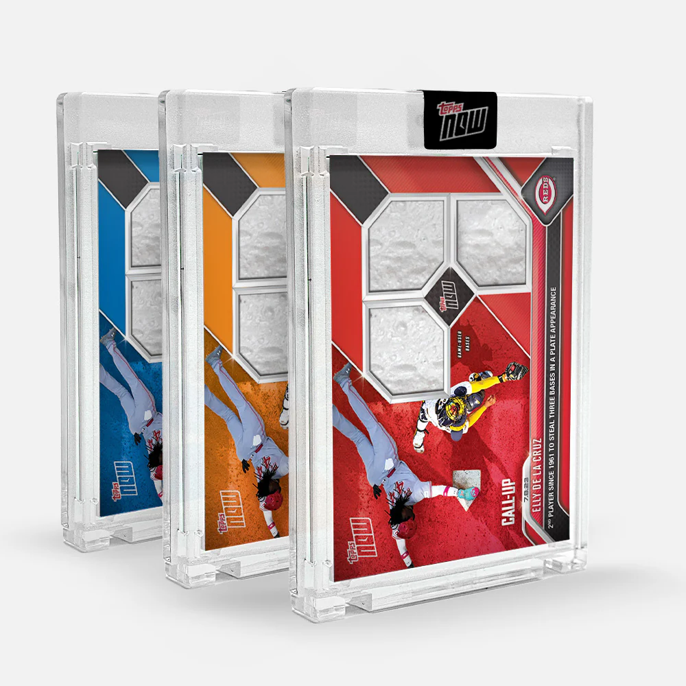 Game-used Triple Relic # to 199 or Lower - Base & Home Plate Swatches - Elly De La Cruz - 2023 MLB TOPPS NOW® Card 541