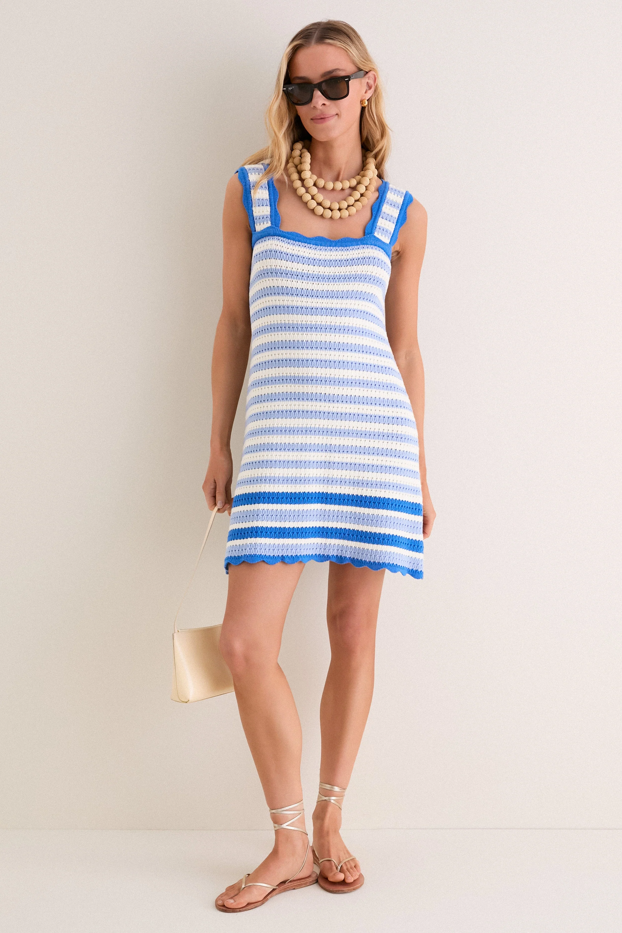 Ocean Stripe Crochet Brookside Mini Dress