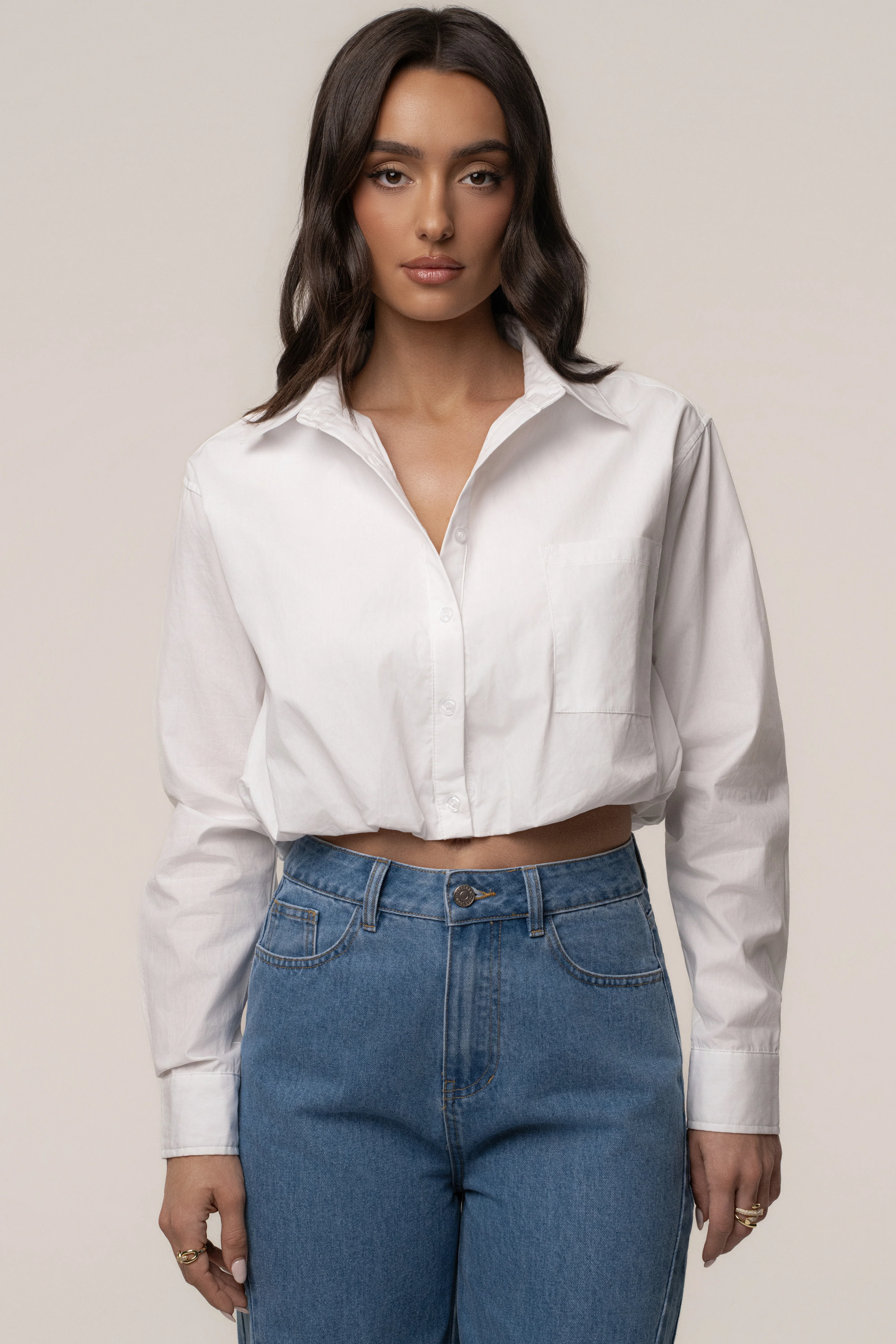 White Minimalist Button Down Crop