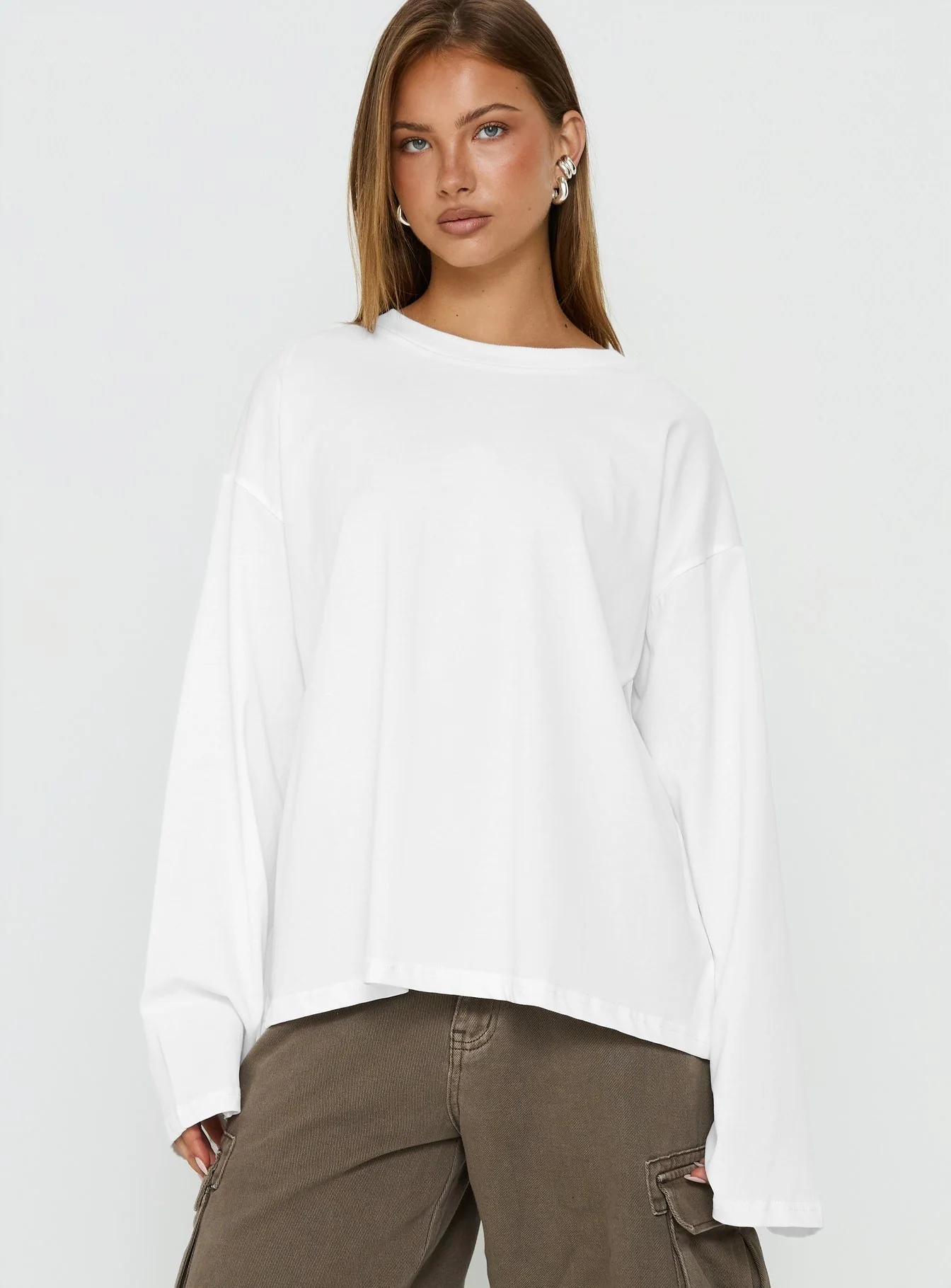 Settle Down Long Sleeve Top White