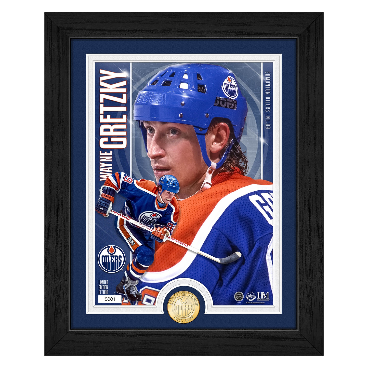 Wayne Gretzky Edmonton Oilers Artist Proof Bronze Coin NHL Photo Frame