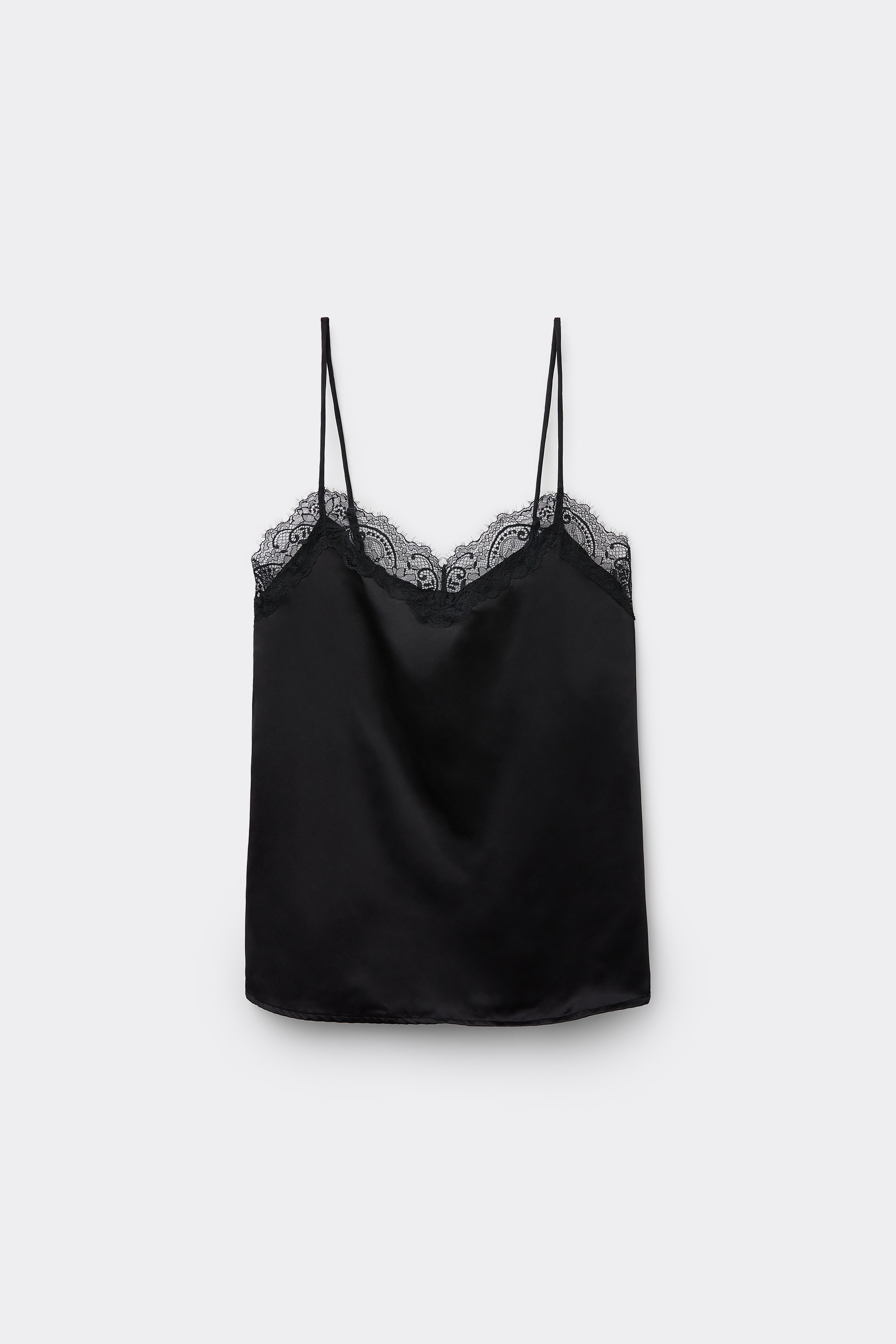 Satin and Lace Camisole with Narrow Shoulder Straps
