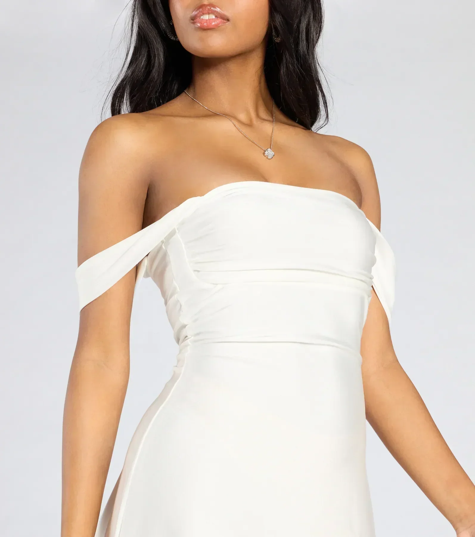 Classics Lover Off-The-Shoulder Satin A-Line Mini Dress